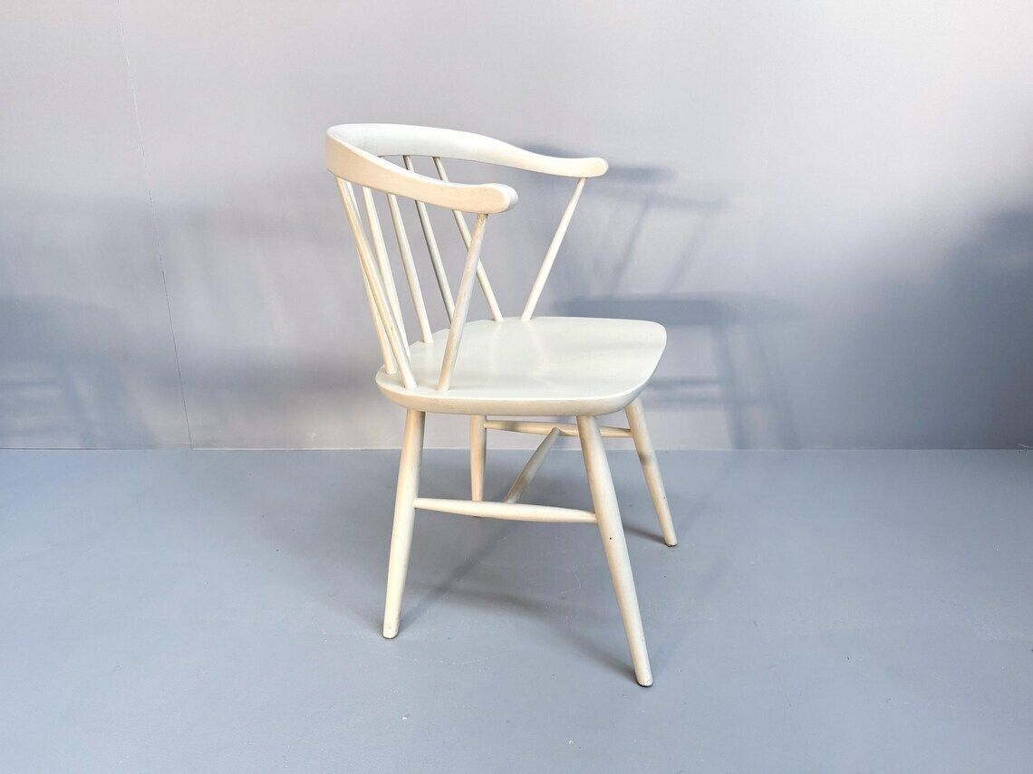Vintage Set Of 4 White Lacquered Spindle Chairs By Nesto Sweden 1960s photo 1223.0