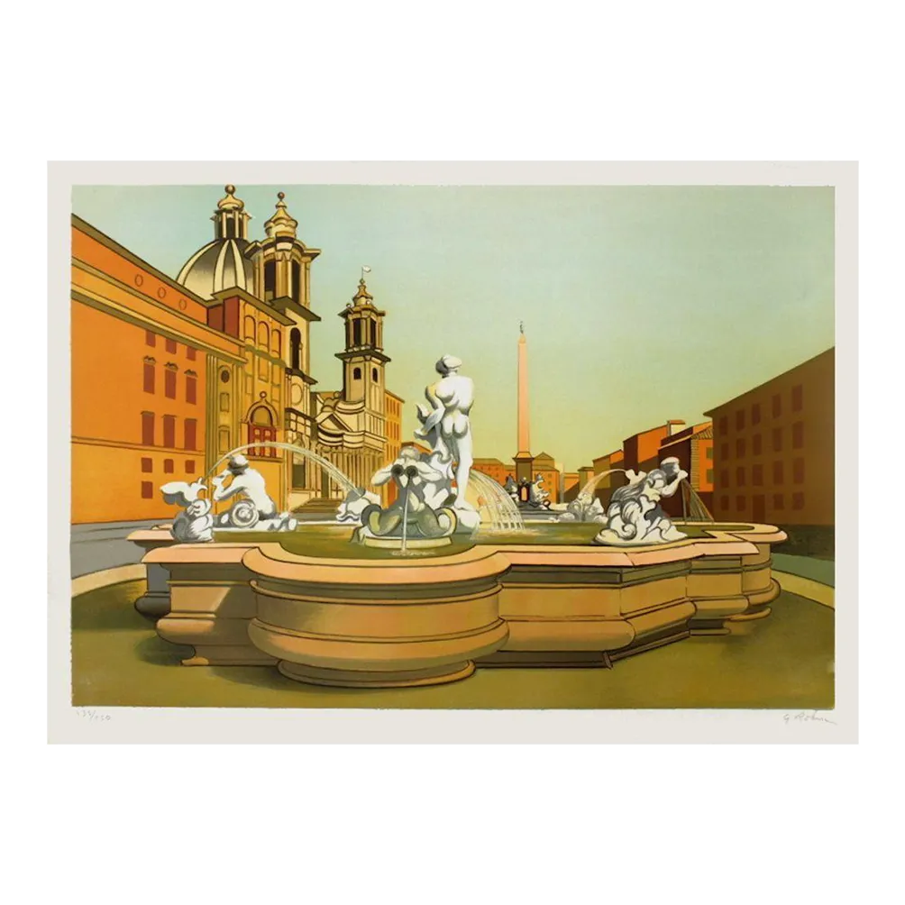 1975 Georges Rohner Italy : Rome   Piazza Navona Lithograph