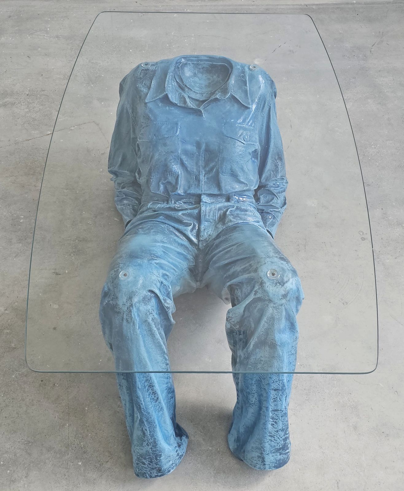 Jeanne Pierre Picheny Inspired Pop Art Blue Jeans Coffee Table, Done In Resin With The Glass Top // Made In France In 1980s photo buy