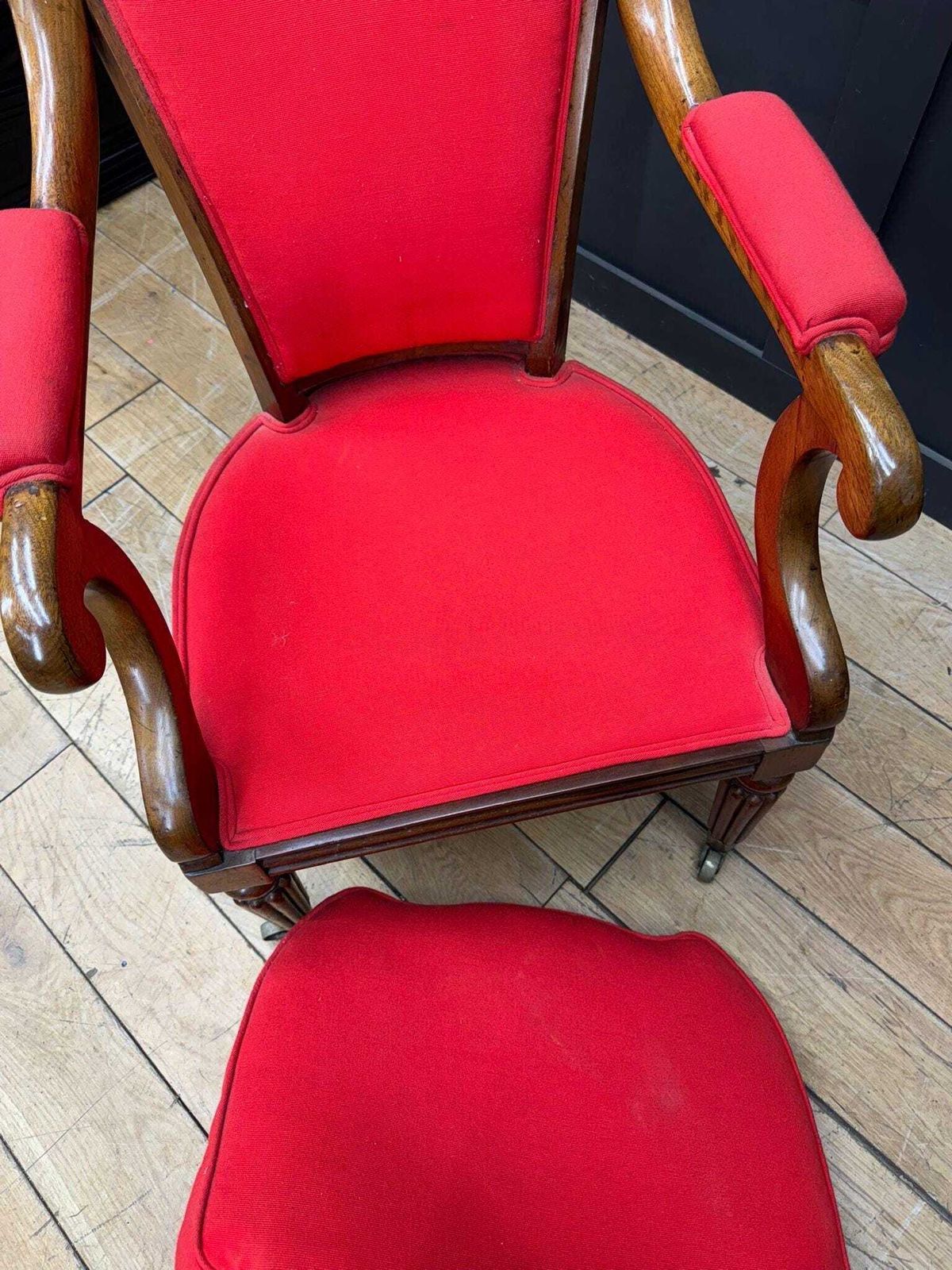 Antique Mahogany Armchair / Red Upholstered Chair / Victorian Empire Armchair photo 345.0