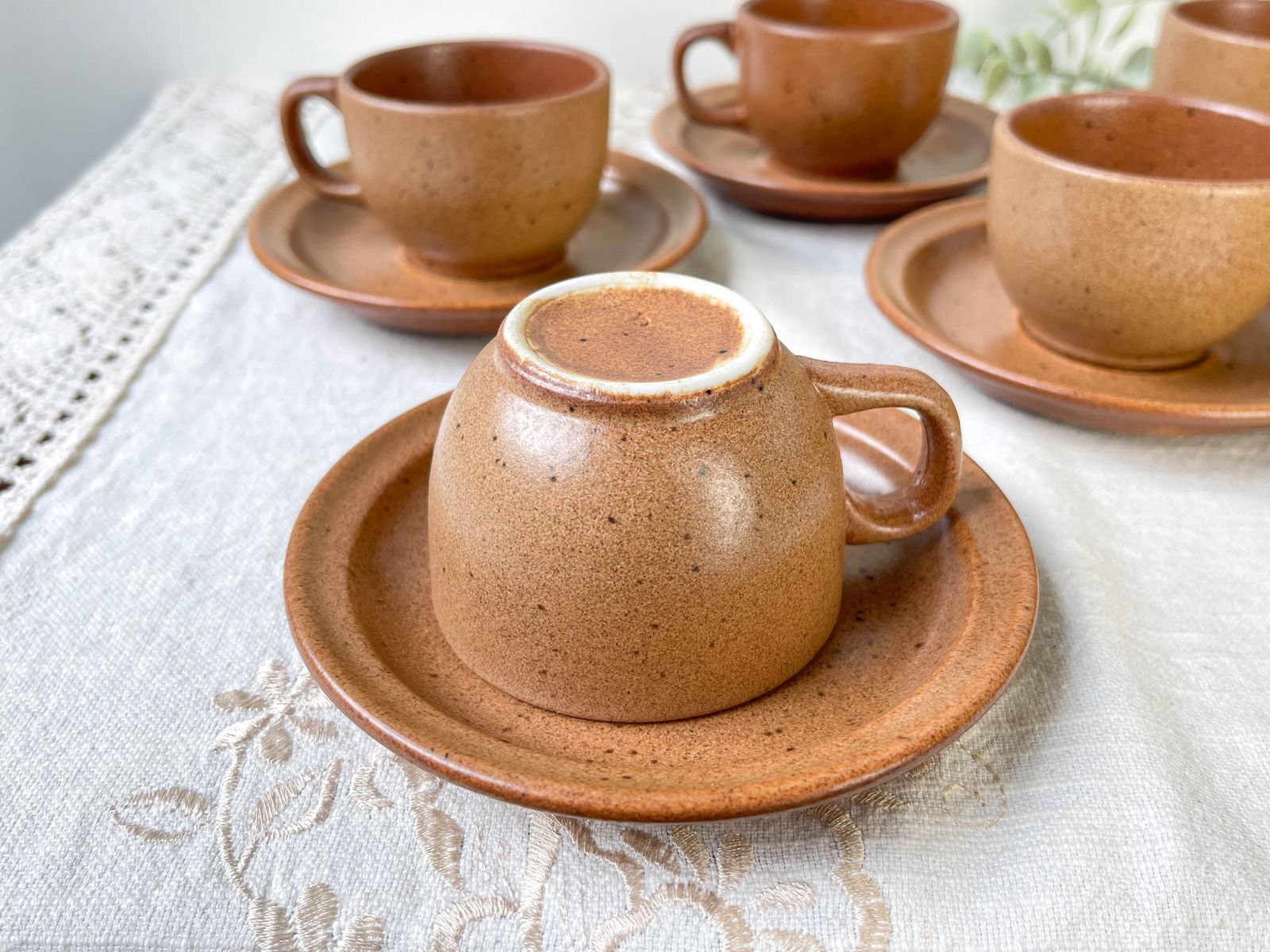Vintage Speckled Stoneware Coffee Set Sarreguemines France 1950s   Vintage Stoneware Coffee Cups   Vintage Stoneware Teapot photo buy