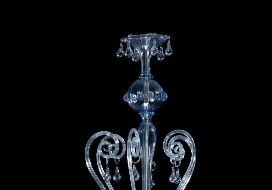 Italian Art Deco, Blown Blue Glass Chandelier By Rioda, 1910 1915 photo for sale