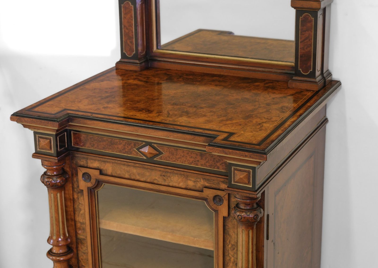 Pair Of Gillows Burr Walnut, Amboyna & Parcel Gilt Cabinets With Mirrors photo 8450.0