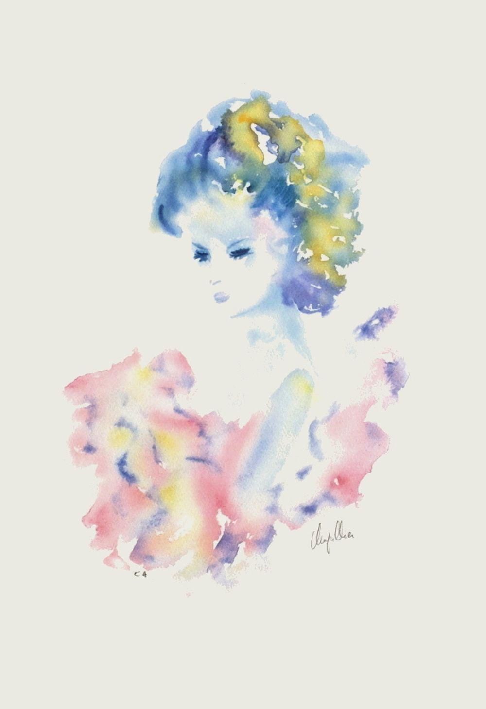 1990s Cécile Chapellier "Jeune Fille De Profil" Lithograph photo furniture