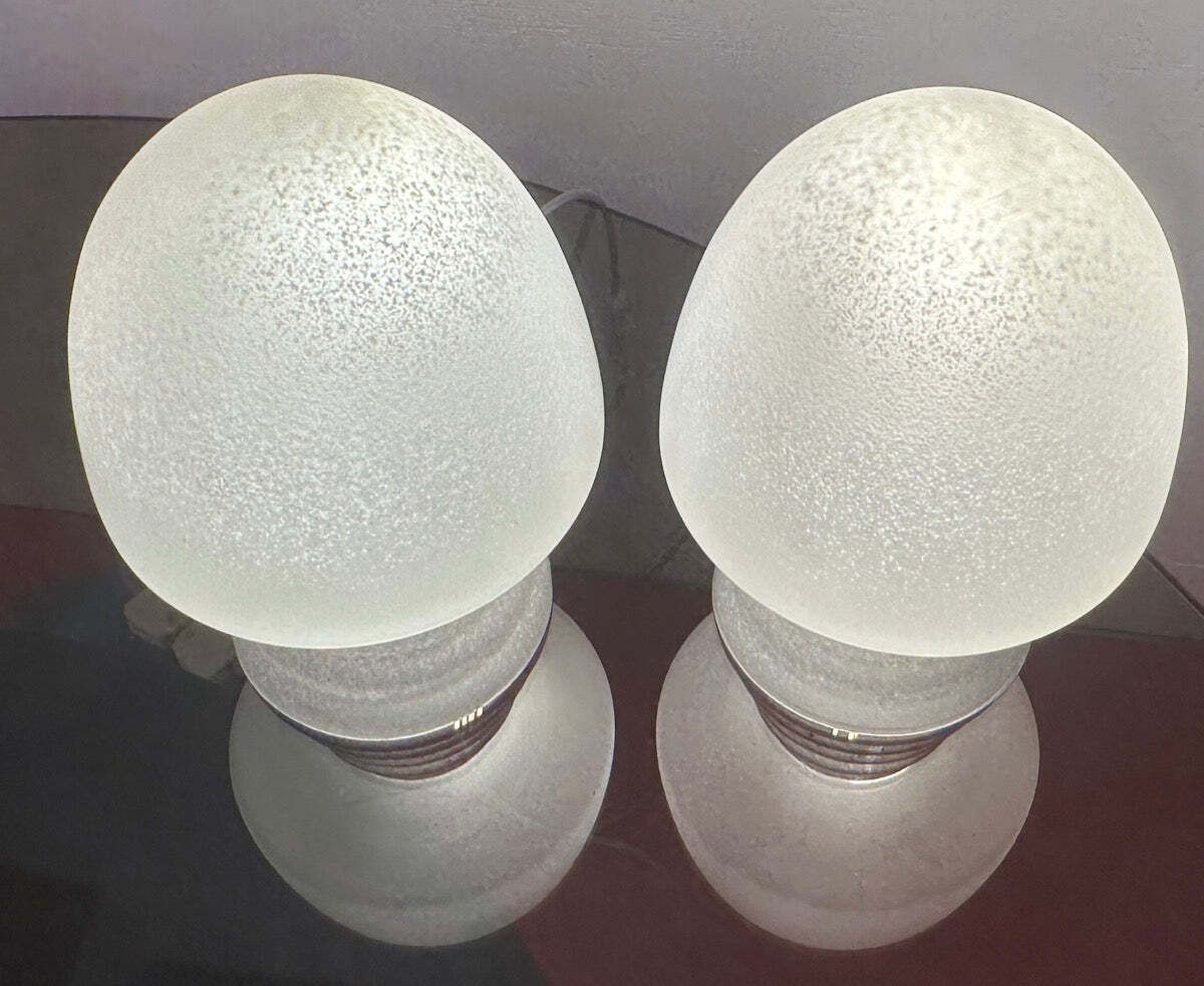 Pair Of 1980s Hb Glass Holland Mushroom Speckled Glass Table Lamps photo 395.0