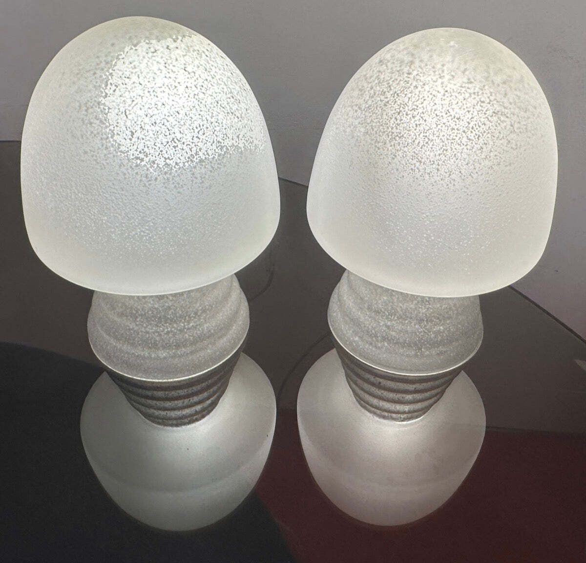 Pair Of 1980s Hb Glass Holland Mushroom Speckled Glass Table Lamps photo buy