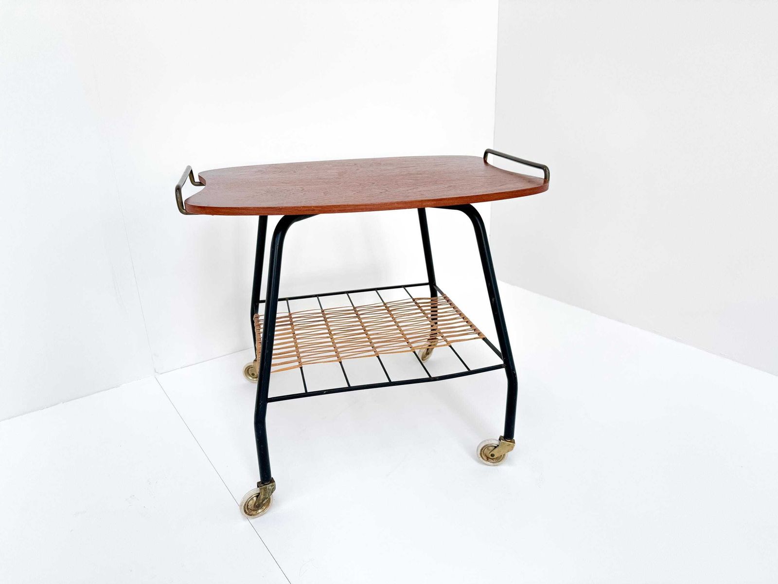 Danish Vintage Serving Cart / Tea Trolley From The 1950s – Teak, Brass & Rattan photo furniture