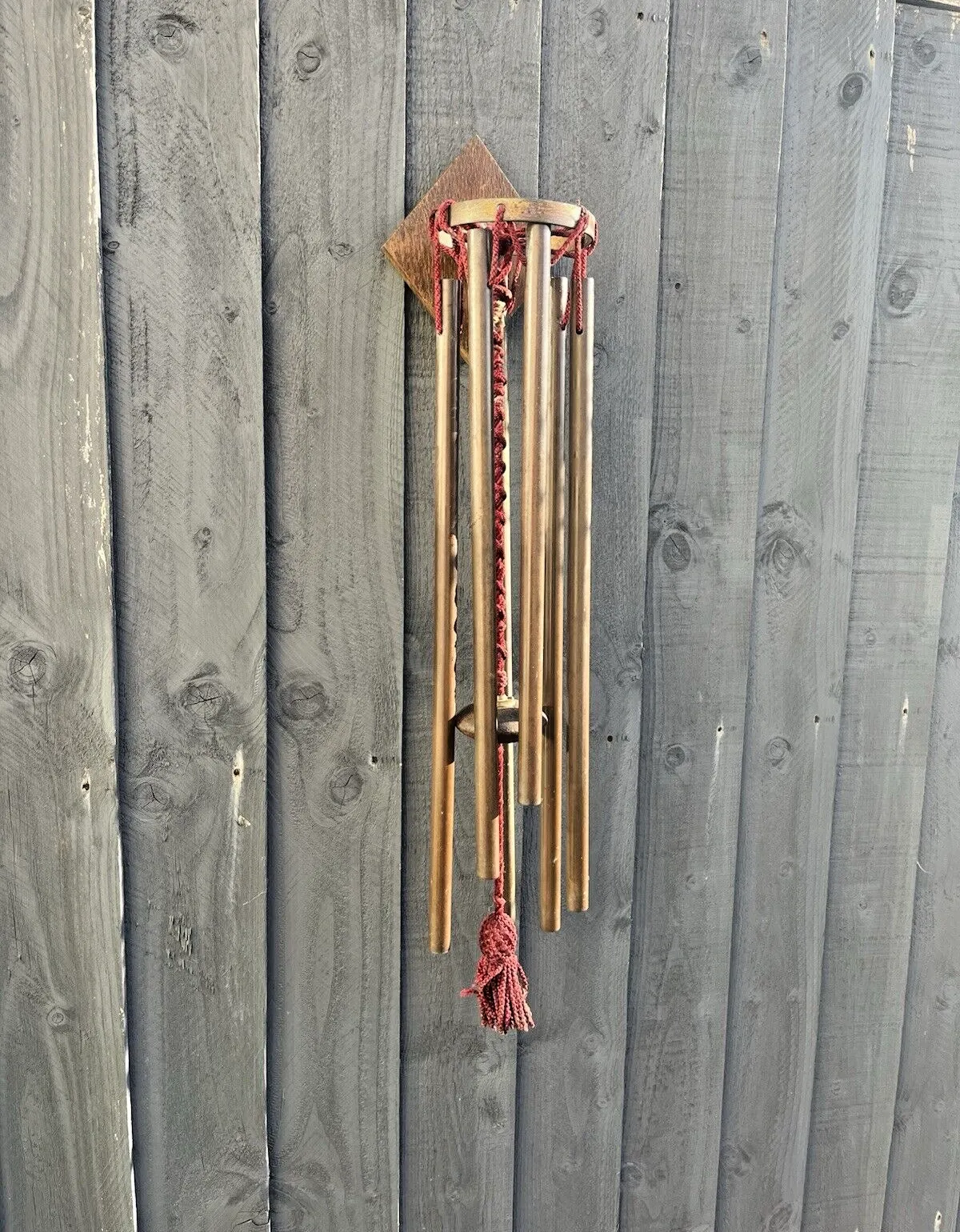 Antique 1920's Wooden Oak Copper Pipe Wind Chime Bell Ringer Alpine Rustic Farm photo furniture