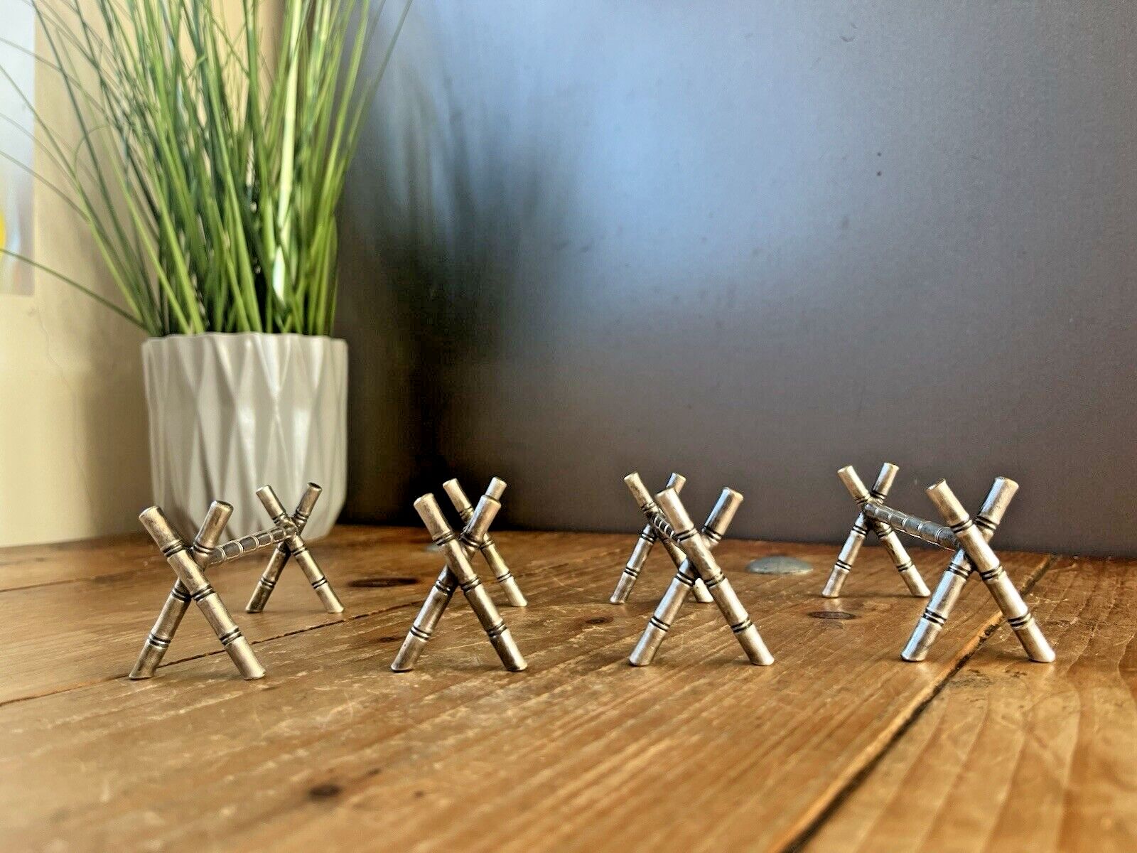 Set Of 4 French Aesthetic Movement Faux Bamboo Silver Plated Knife Rests Dresser photo furniture