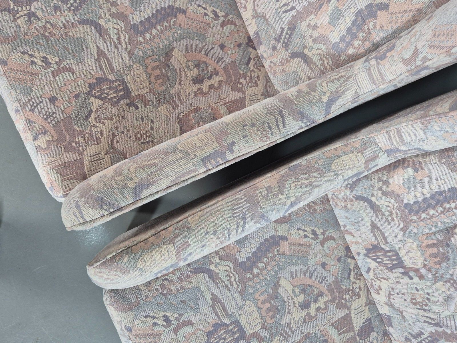 2 Vintage Danish Wing Back Lounge Chairs Cotton 1980s Fabric Retro Eb8289 Mnor photo 500.0