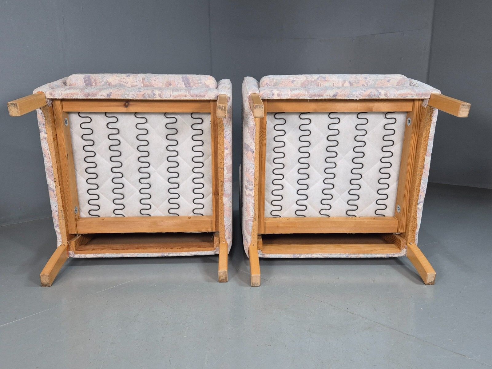 photo for sale 2 Vintage Danish Wing Back Lounge Chairs Cotton 1980s Fabric Retro Eb8289 Mnor