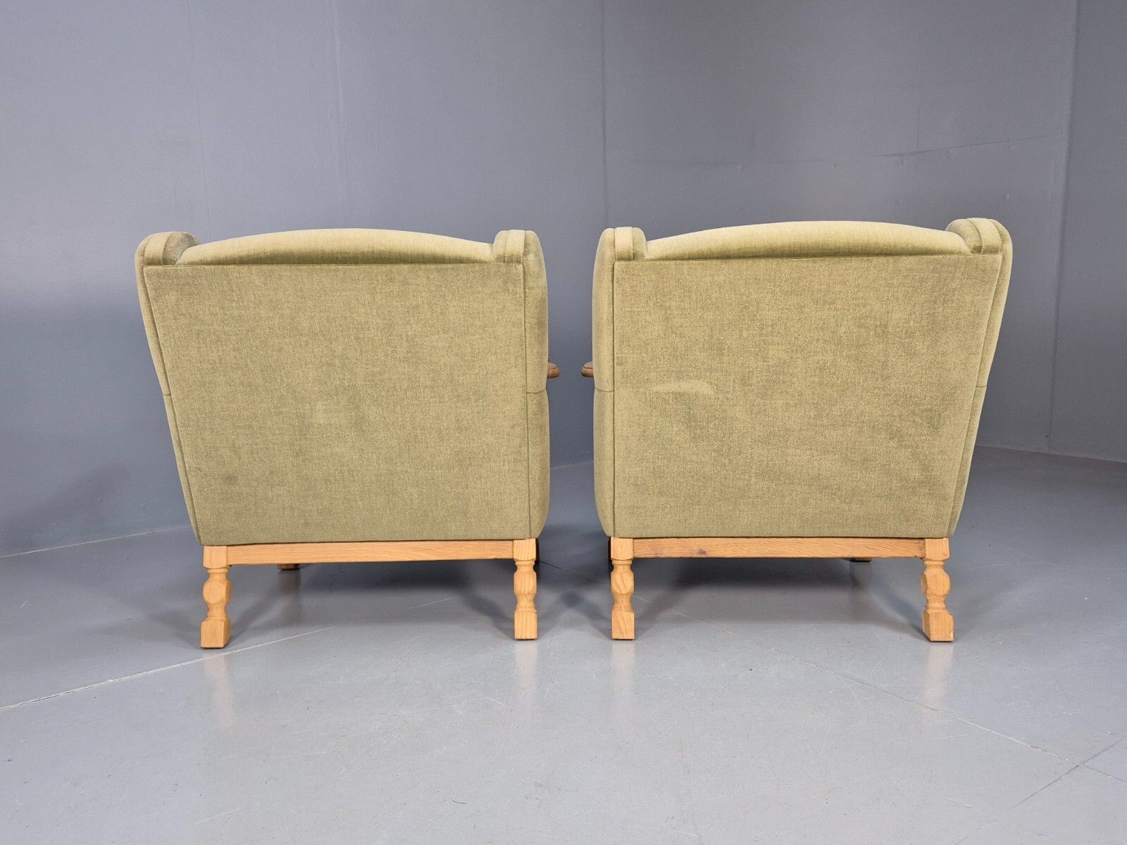 2 Vintage Danish Lounge Chairs Green Oak Frame Kjearnulf Retro 1970s Eb8279 Mnor photo vintage