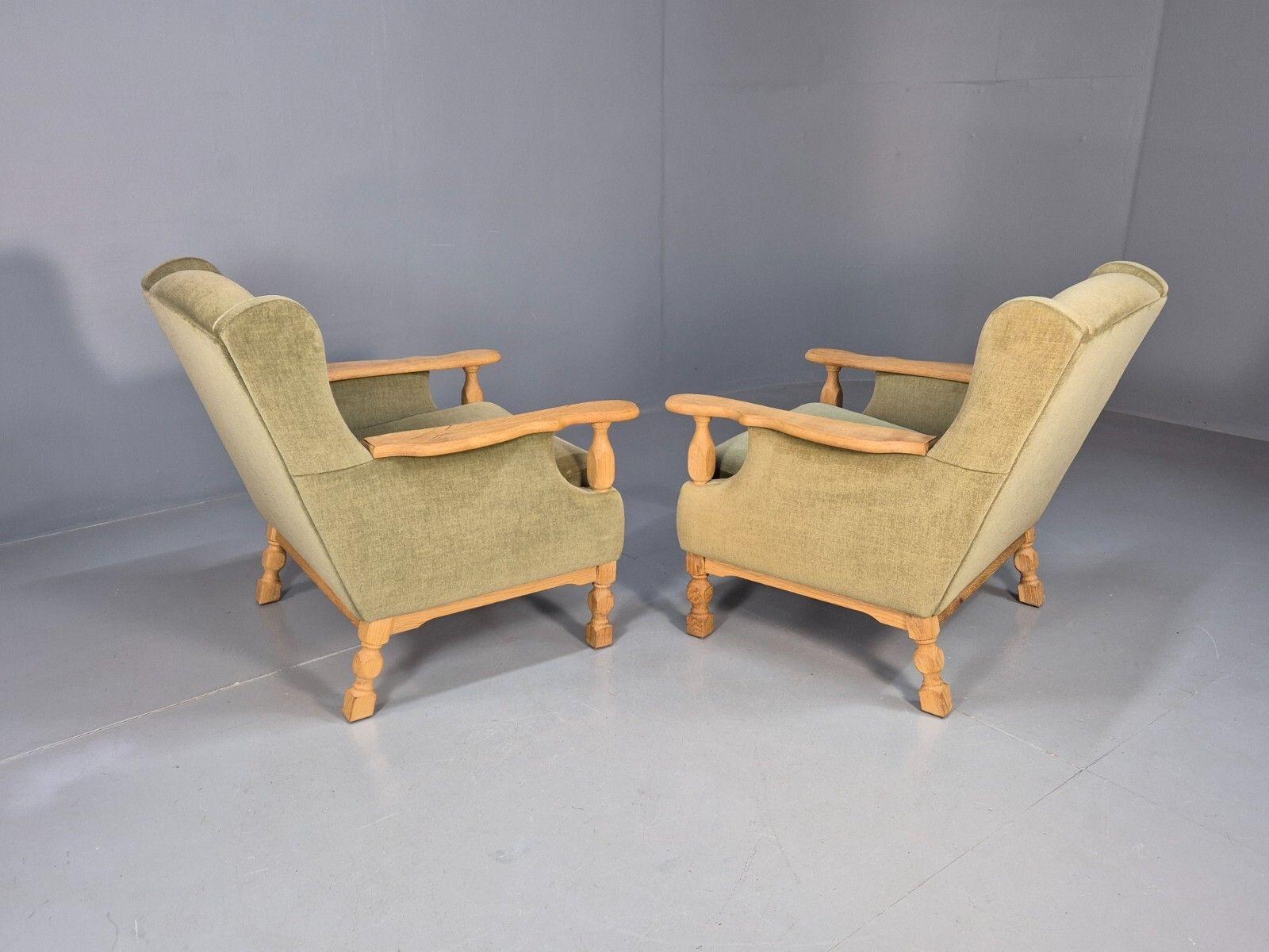 photo furniture 2 Vintage Danish Lounge Chairs Green Oak Frame Kjearnulf Retro 1970s Eb8279 Mnor