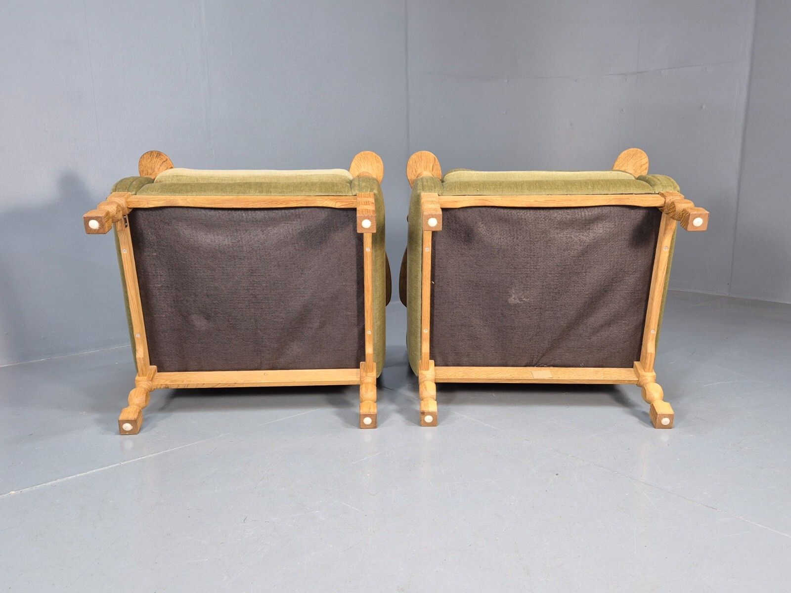 photo vinterior 2 Vintage Danish Lounge Chairs Green Oak Frame Kjearnulf Retro 1970s Eb8279 Mnor
