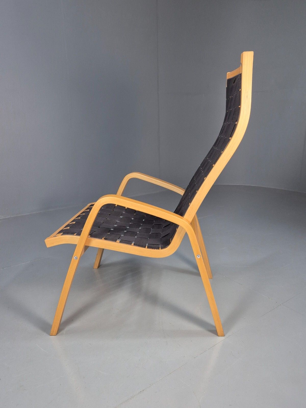 Vintage Danish Lounge Chair Black Canvas Bentwood Aalto Style Retro Eb8516 Mben photo Furniture