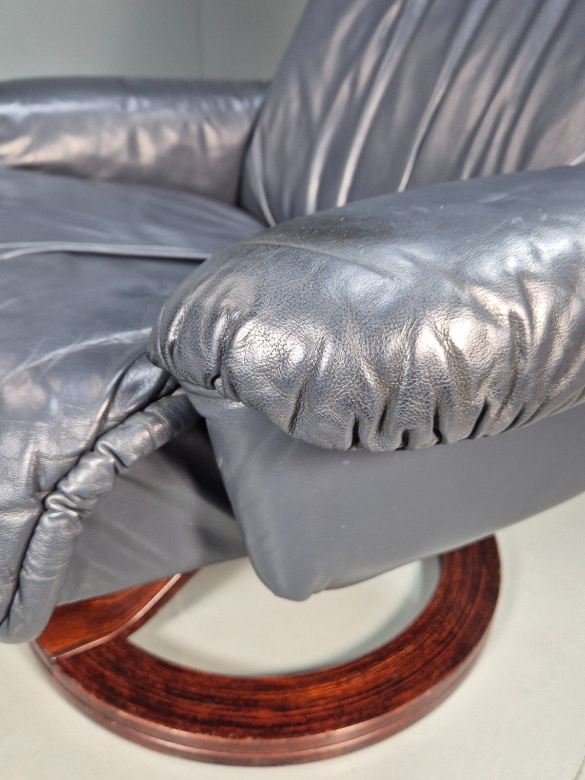 Furniture Vintage Danish Swivel Chair Blue Grey Leather Reclines 1980s Retro Eb8465 Mswi photo