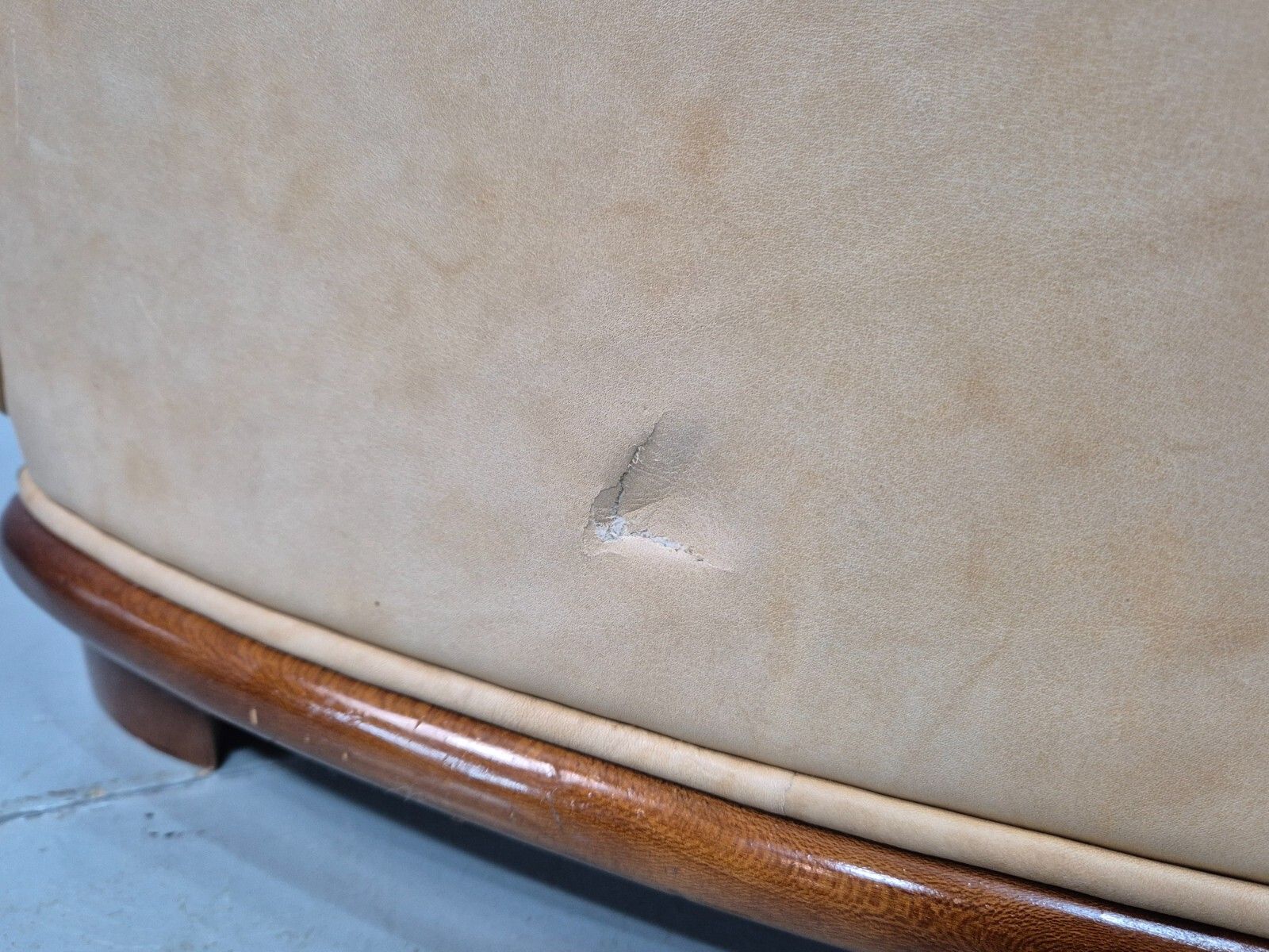 photo for sale 2 Vintage Danish Lounge Chairs Beige Leather Wood Trim 1990s Beeb8287 Vlea