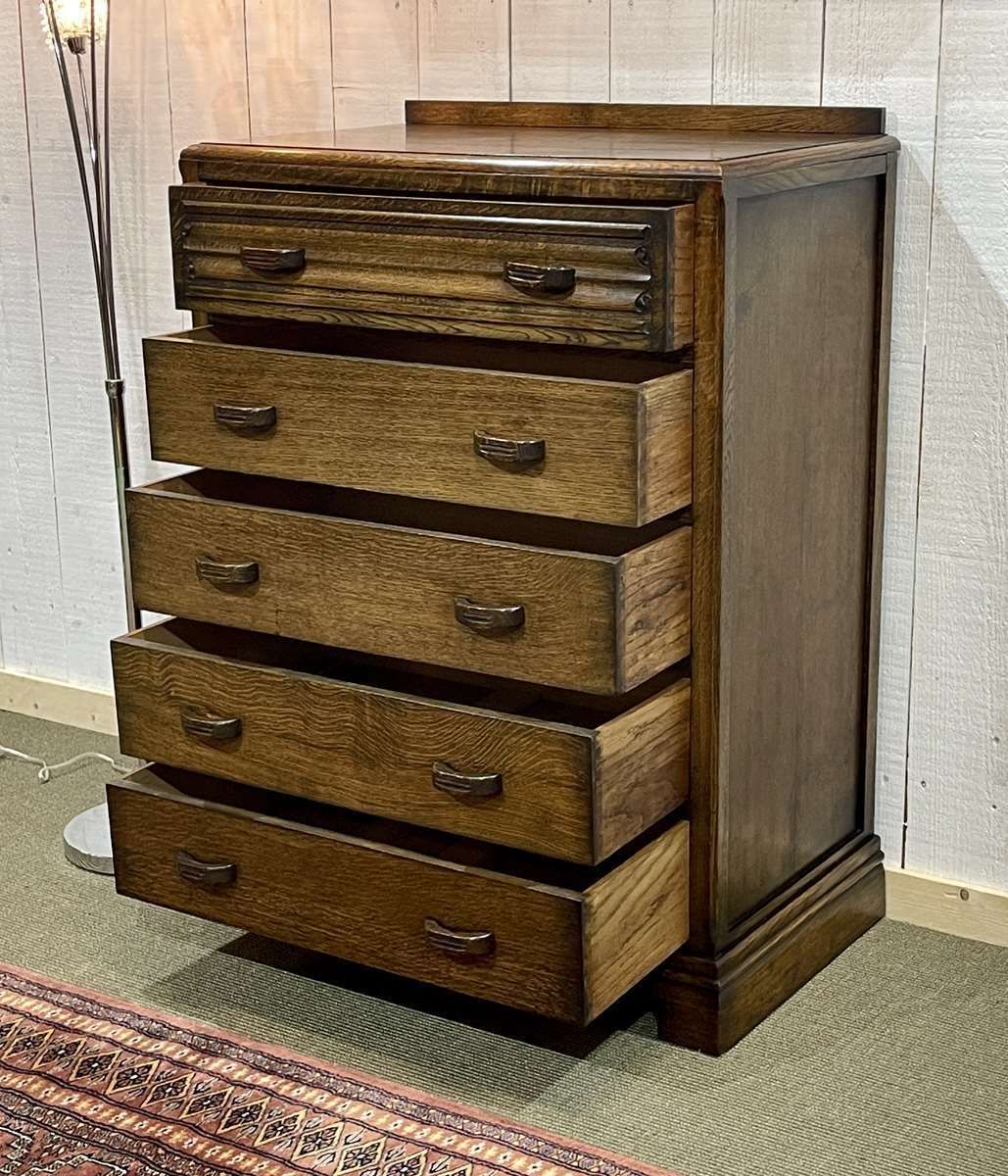 English Art Deco Chest Of Drawers In Oak From The 1950s photo vinterior