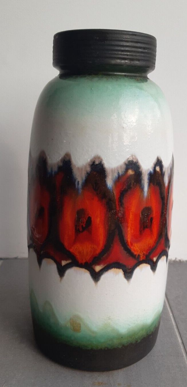 Vibrant Retro Vase Scheurich 553 38 Mid Century W. German Pottery Fat Lava 39cm photo for sale