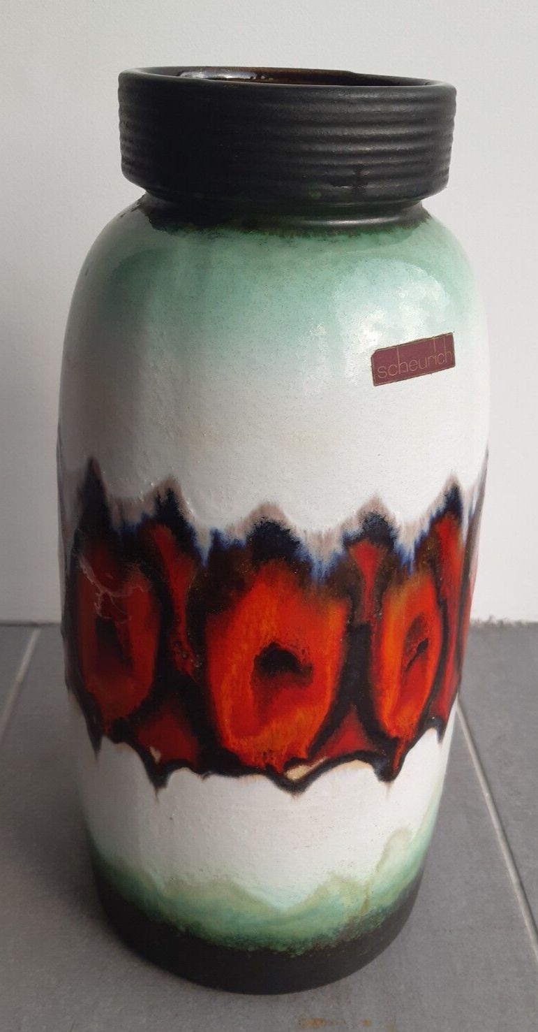 Vibrant Retro Vase Scheurich 553 38 Mid Century W. German Pottery Fat Lava 39cm photo vintage