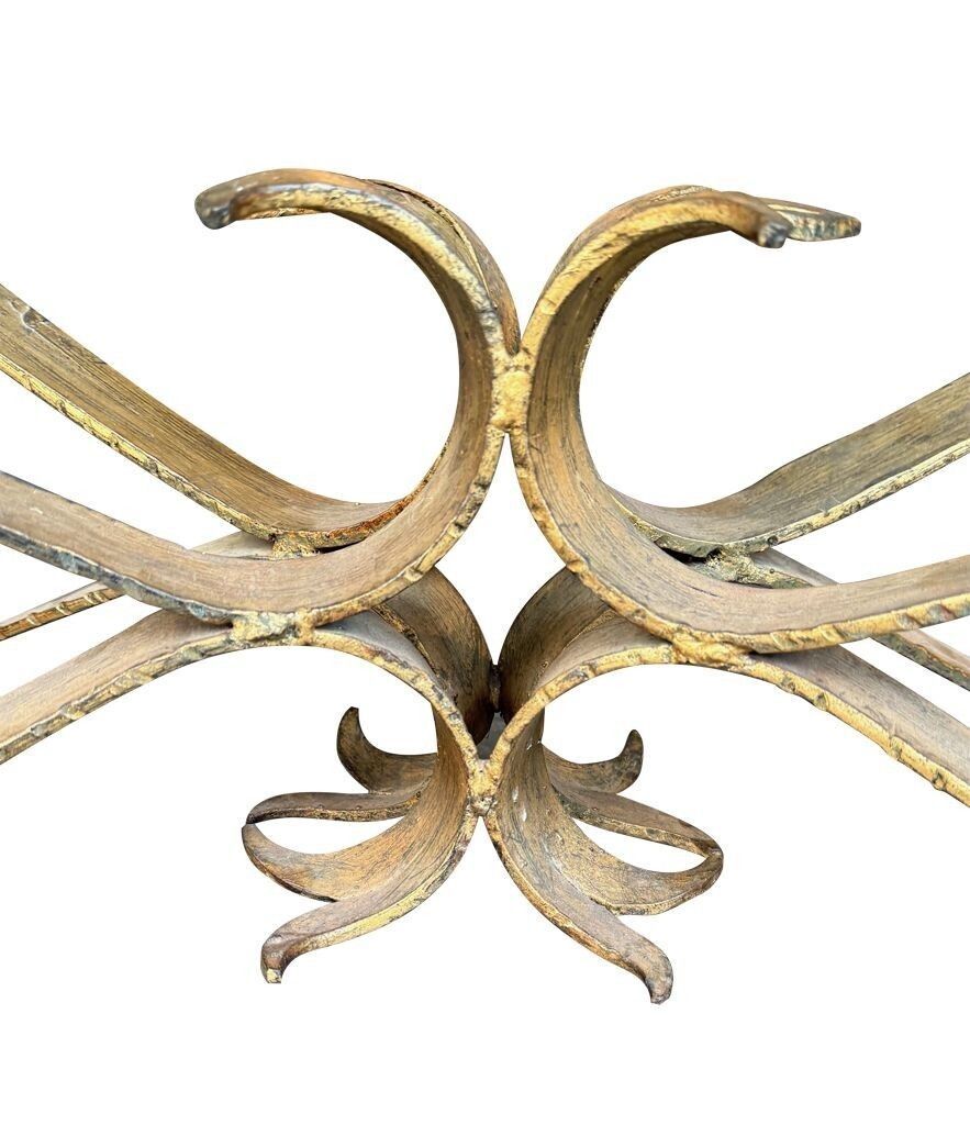 photo furniture A Spanish 1950s Gilt Wrought Iron Coffee Table With Thick Glass Top