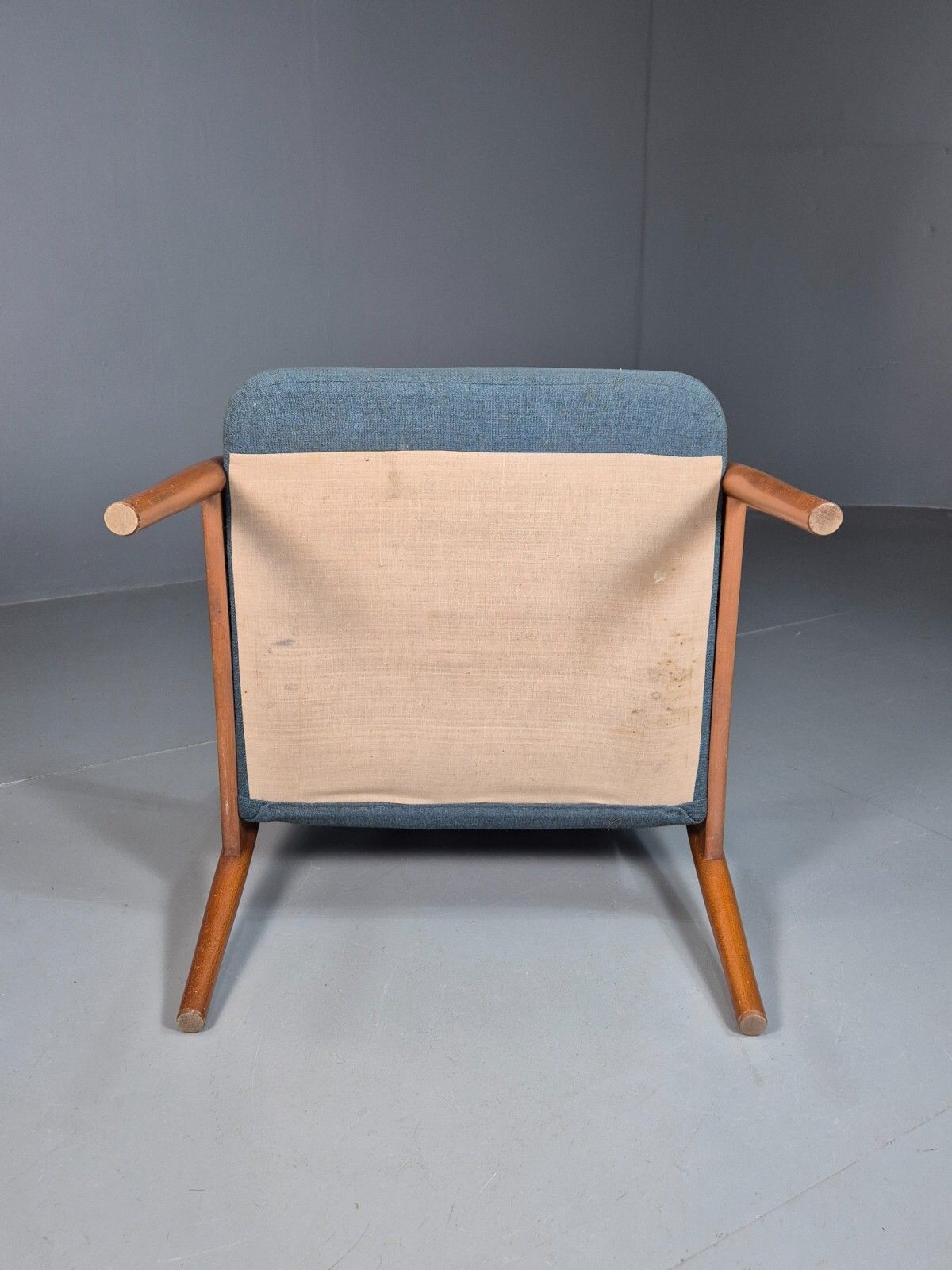 Vintage Danish Lounge Chair Blue Upholstery Beech Frame Retro Mcm Eb7737 Mnor photo vinterior