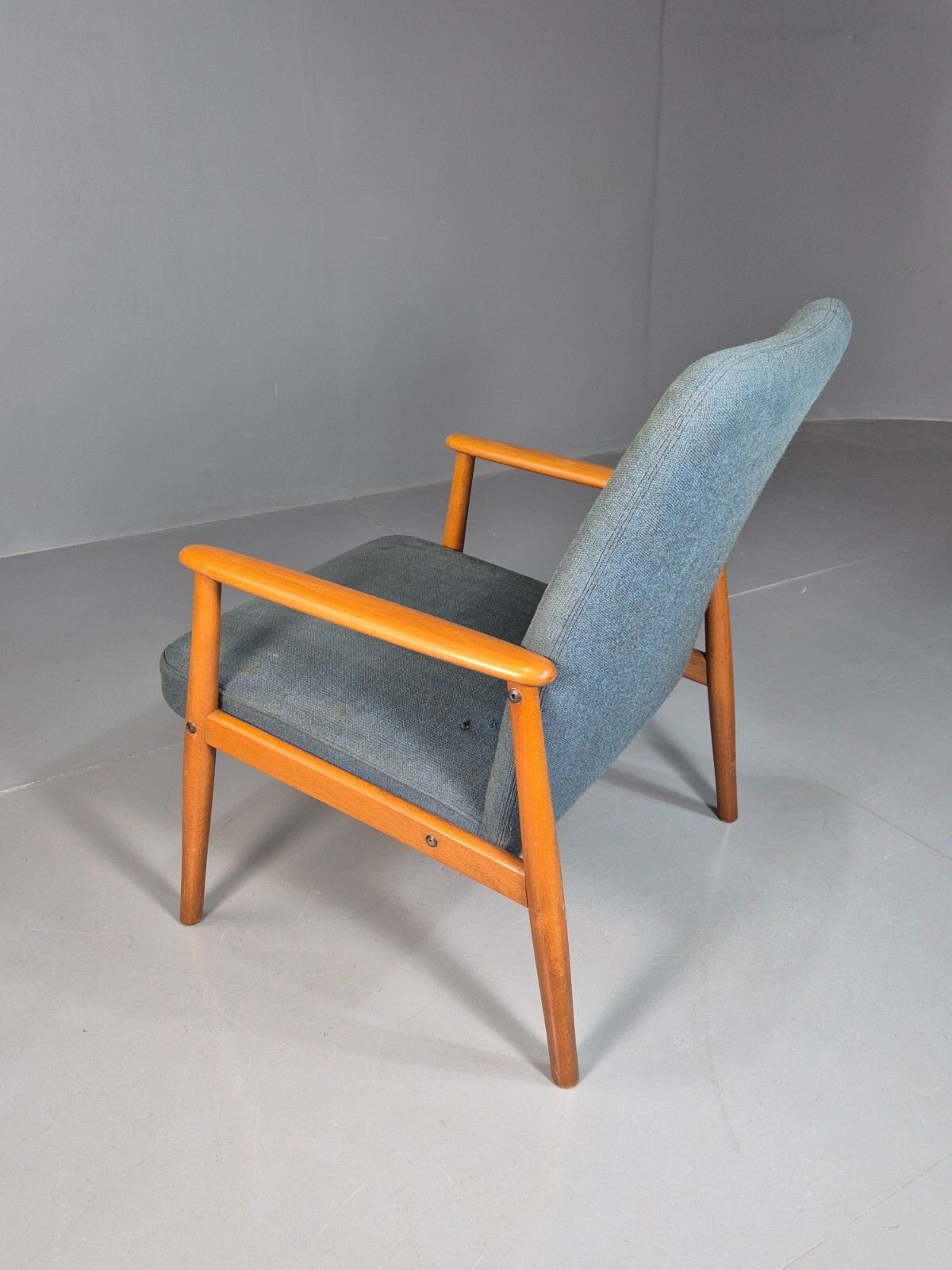 Furniture Vintage Danish Lounge Chair Blue Upholstery Beech Frame Retro Mcm Eb7737 Mnor photo