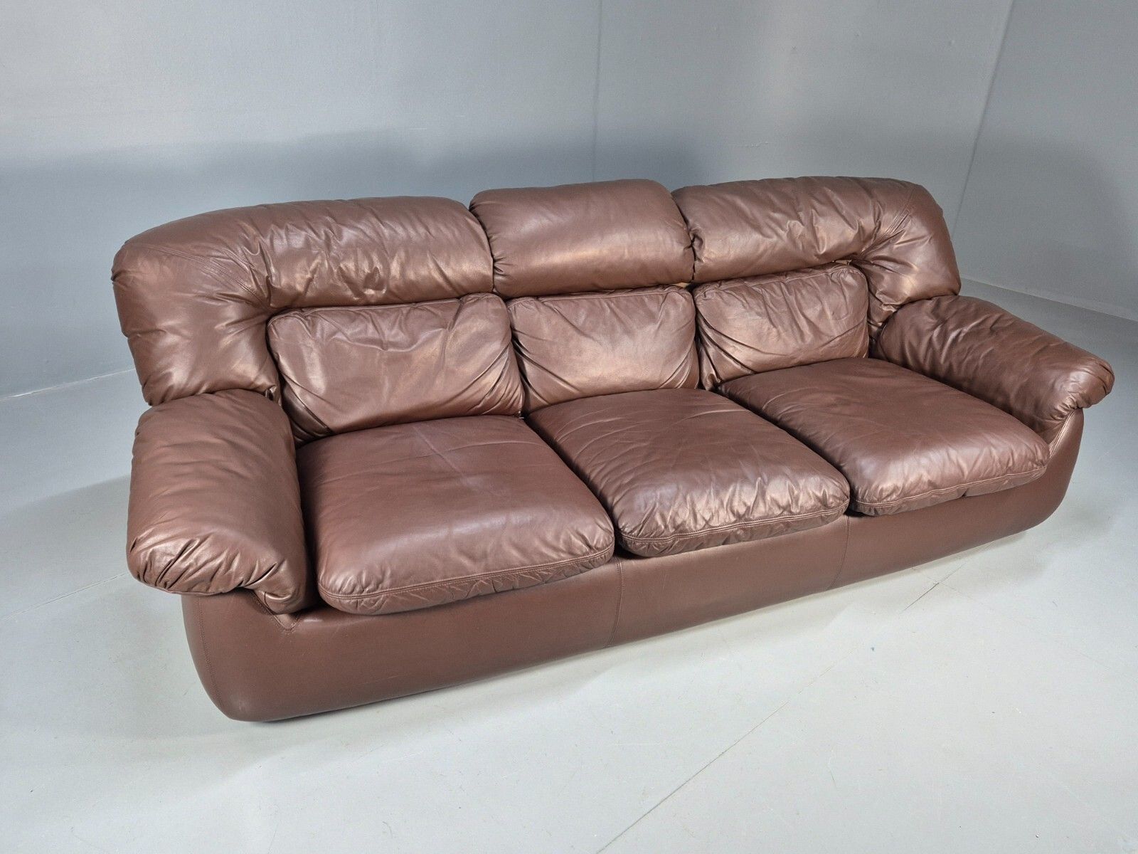 Vintage Swedish 3 Seat Sofa Brown Leather 1970s Retro Mcm Eb7683 M3ss photo furniture
