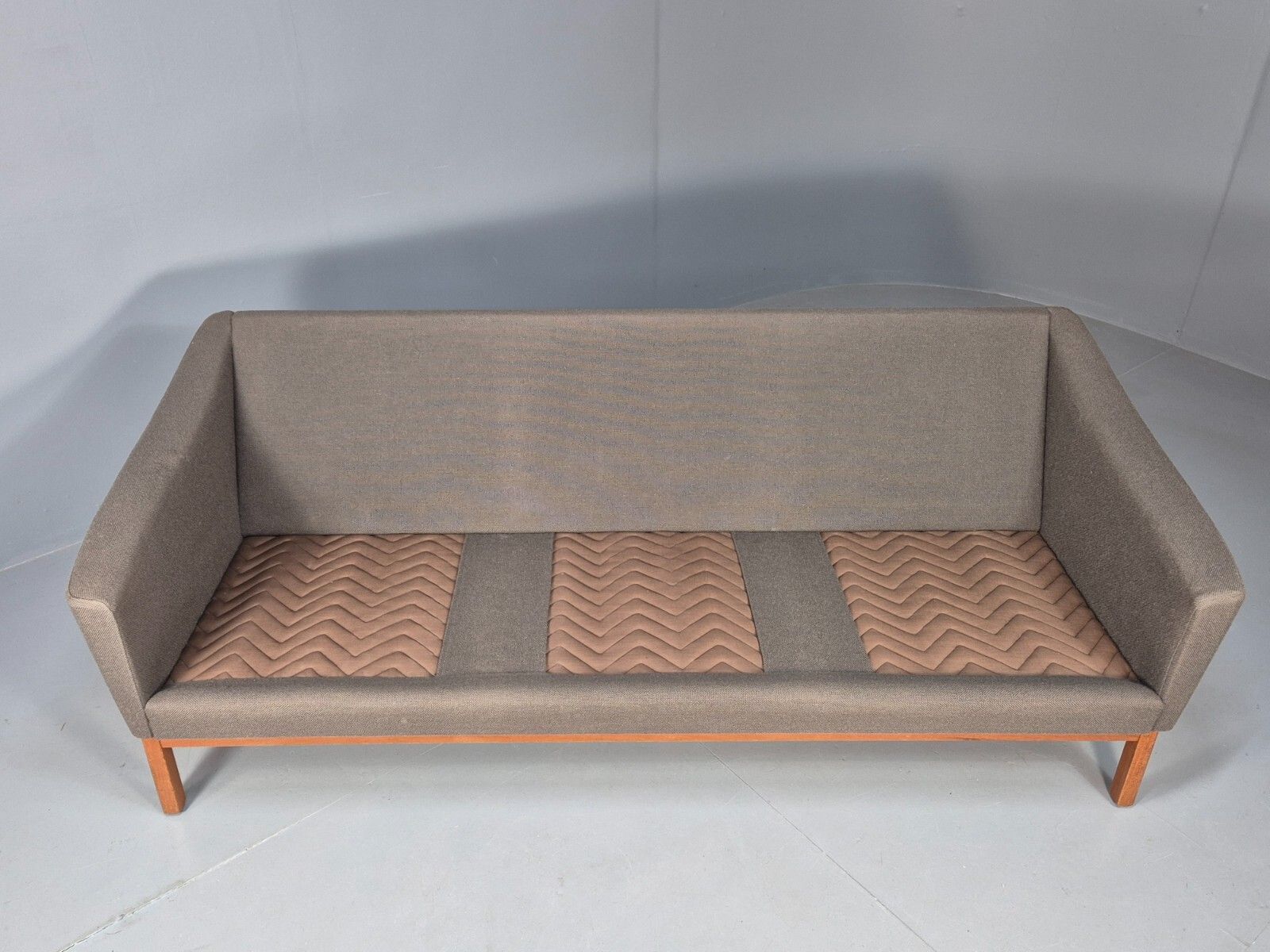 Vintage Swedish 3 Seat Sofa Taupe Wool Teak Base 1960s Retro Mcm Eb7667 M3ss photo vinterior