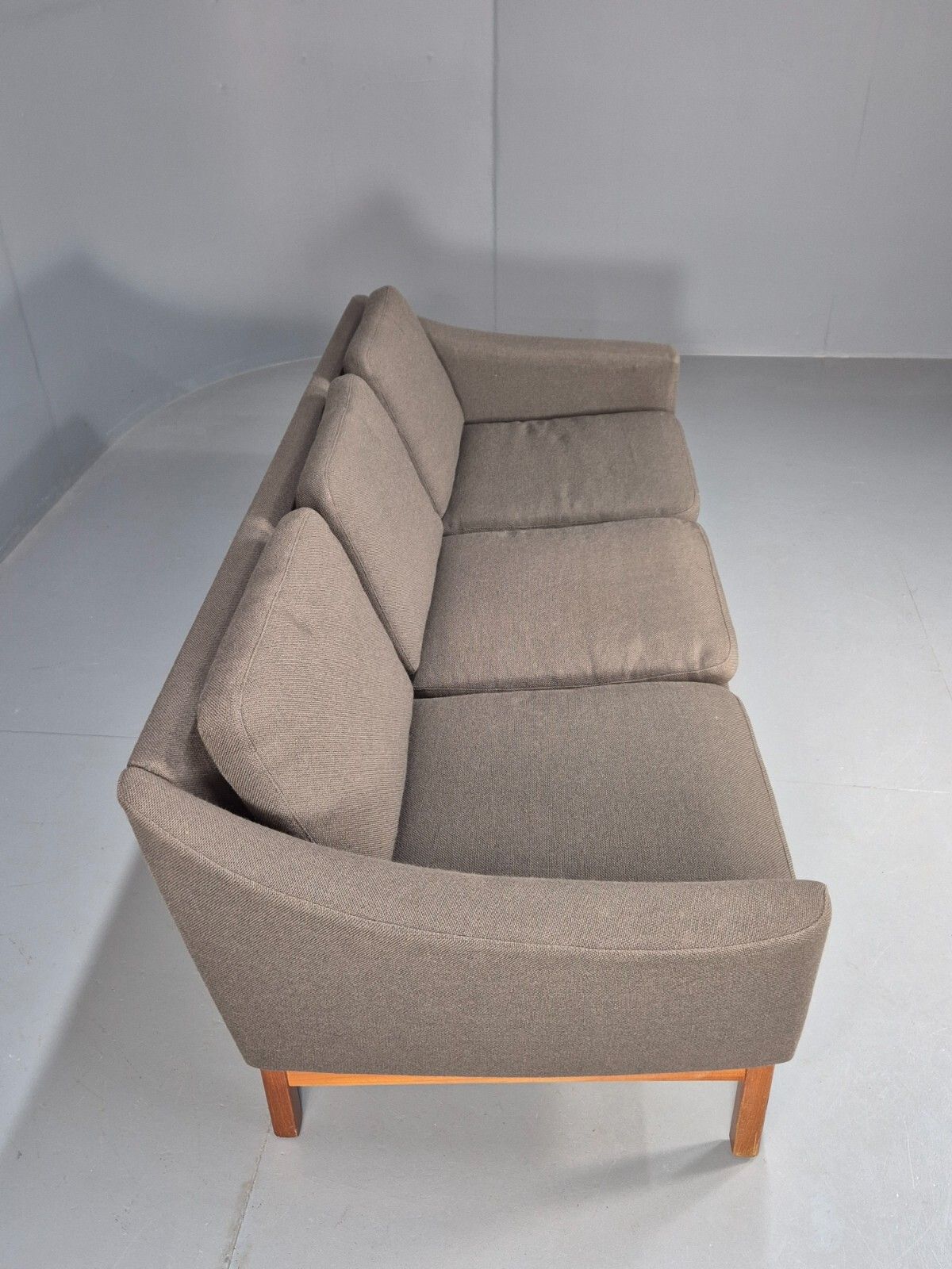 600.0 Vintage Swedish 3 Seat Sofa Taupe Wool Teak Base 1960s Retro Mcm Eb7667 M3ss photo
