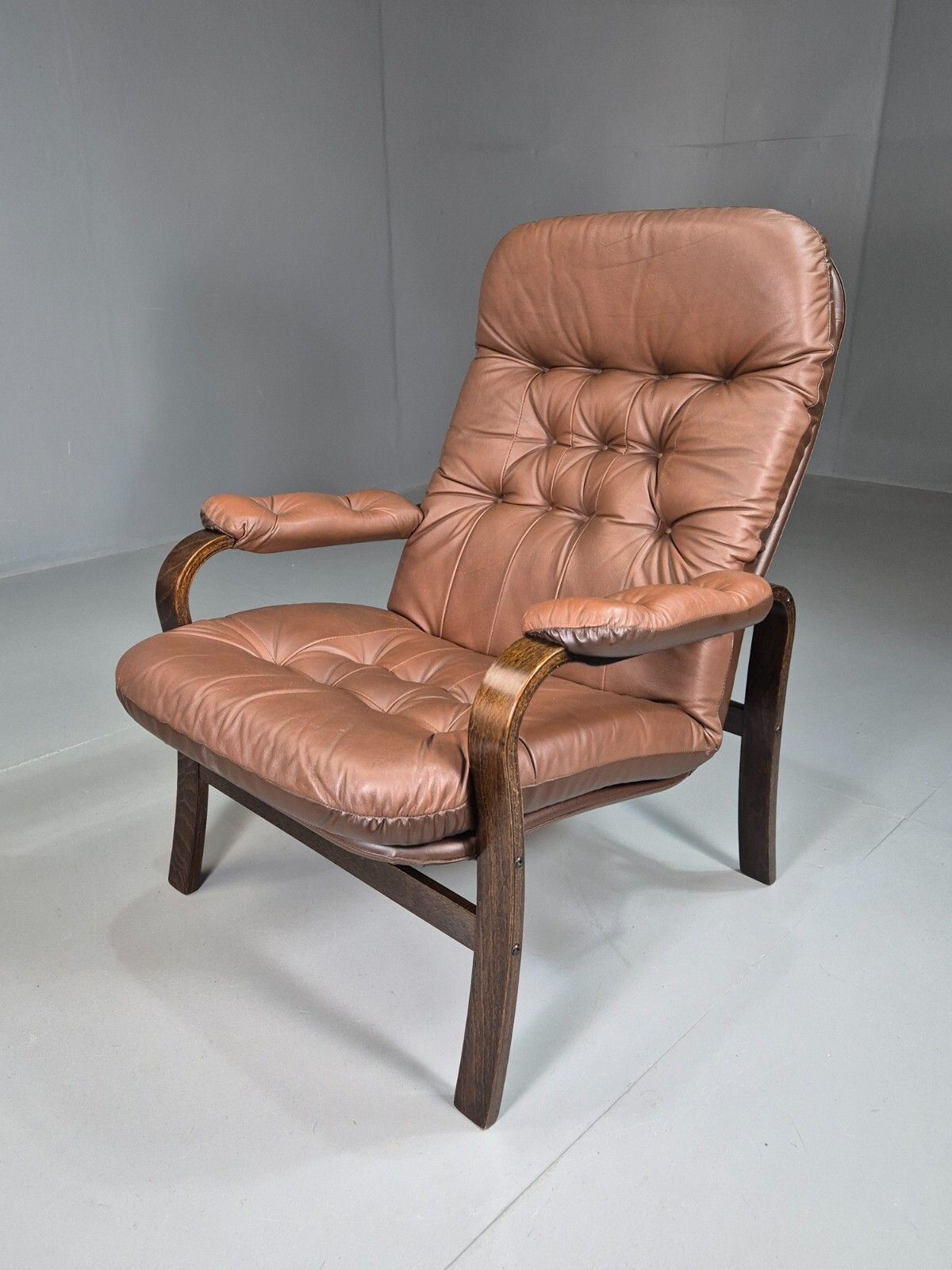 Vintage Danish Lounge Chair  Brown Leather  And Vinyl Mcm Retro Eb7580 Mben