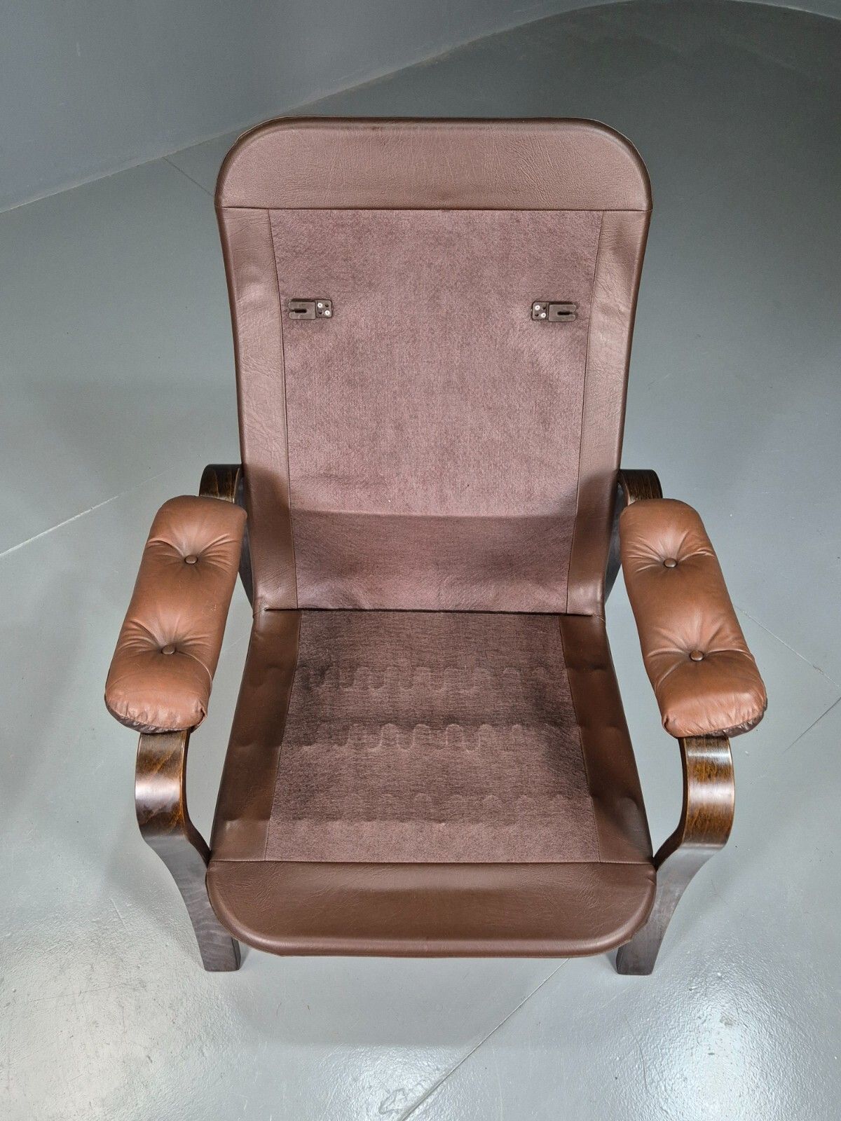 Furniture Vintage Danish Lounge Chair  Brown Leather  And Vinyl Mcm Retro Eb7580 Mben photo