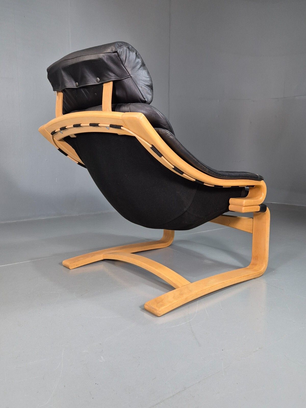 Furniture Vintage Danish Lounge Chair Black Leather Bentwood Skippers Retro Eb7591 Mben photo