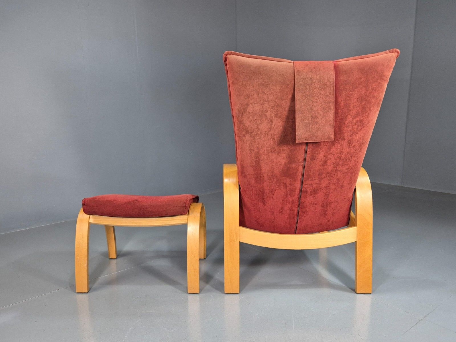 Vintage Danish Lounge Chair Footstool Reclining Red Oak 1980s Retro Eb7438 Mben photo buy