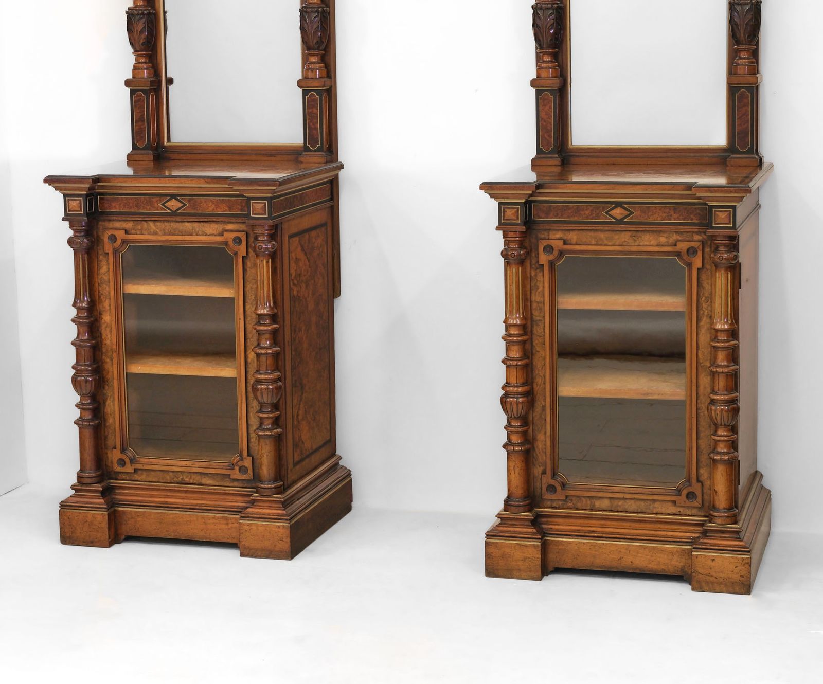 Pair Of Gillows Burr Walnut, Amboyna & Parcel Gilt Cabinets With Mirrors photo furniture