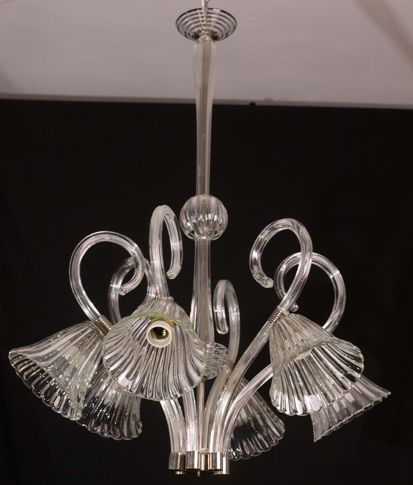 Amazing 6 Light Art Deco Murano Glass And Brass Chrome Chandelier By Barovier photo Lighting