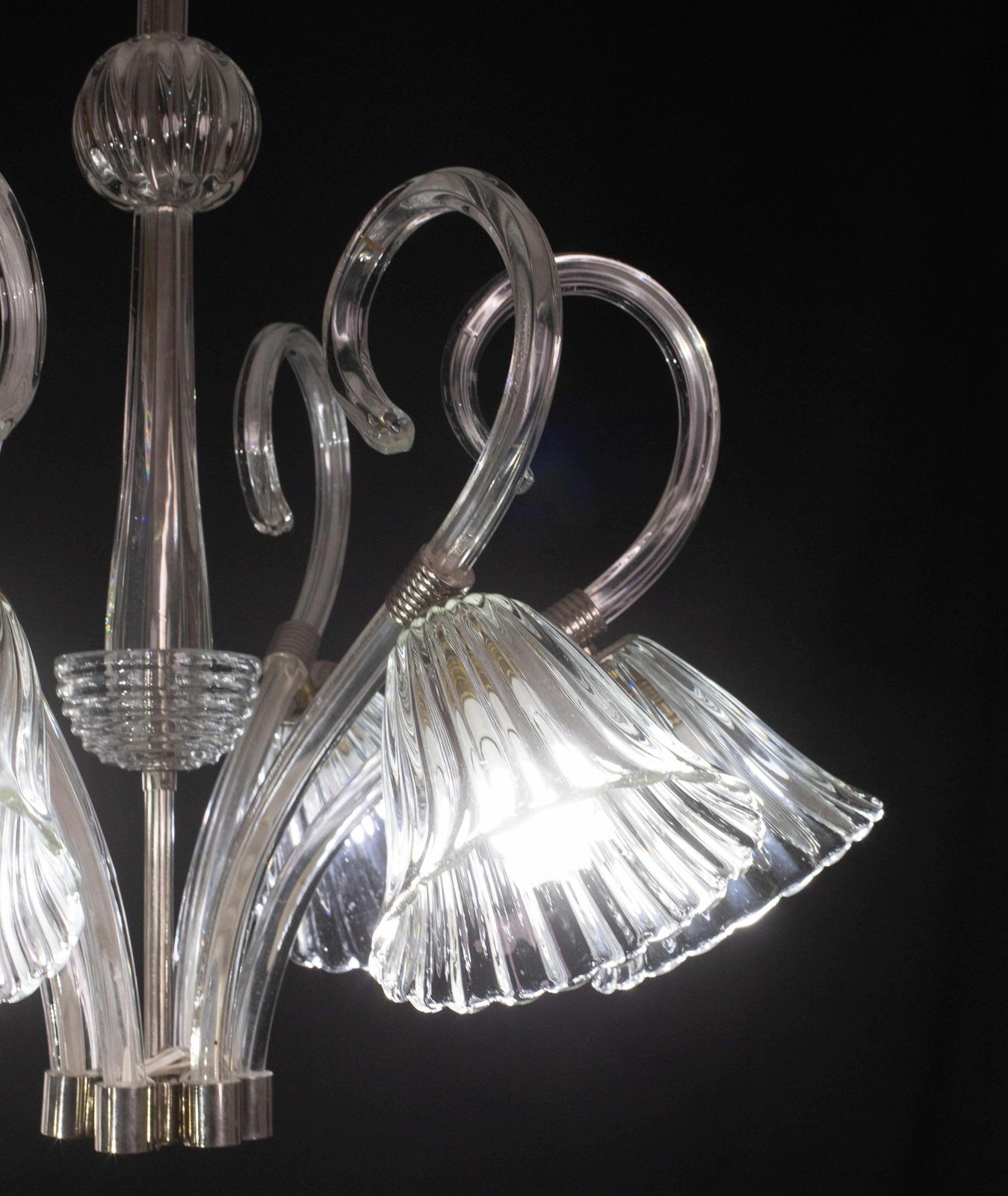 Amazing 6 Light Art Deco Murano Glass And Brass Chrome Chandelier By Barovier photo buy