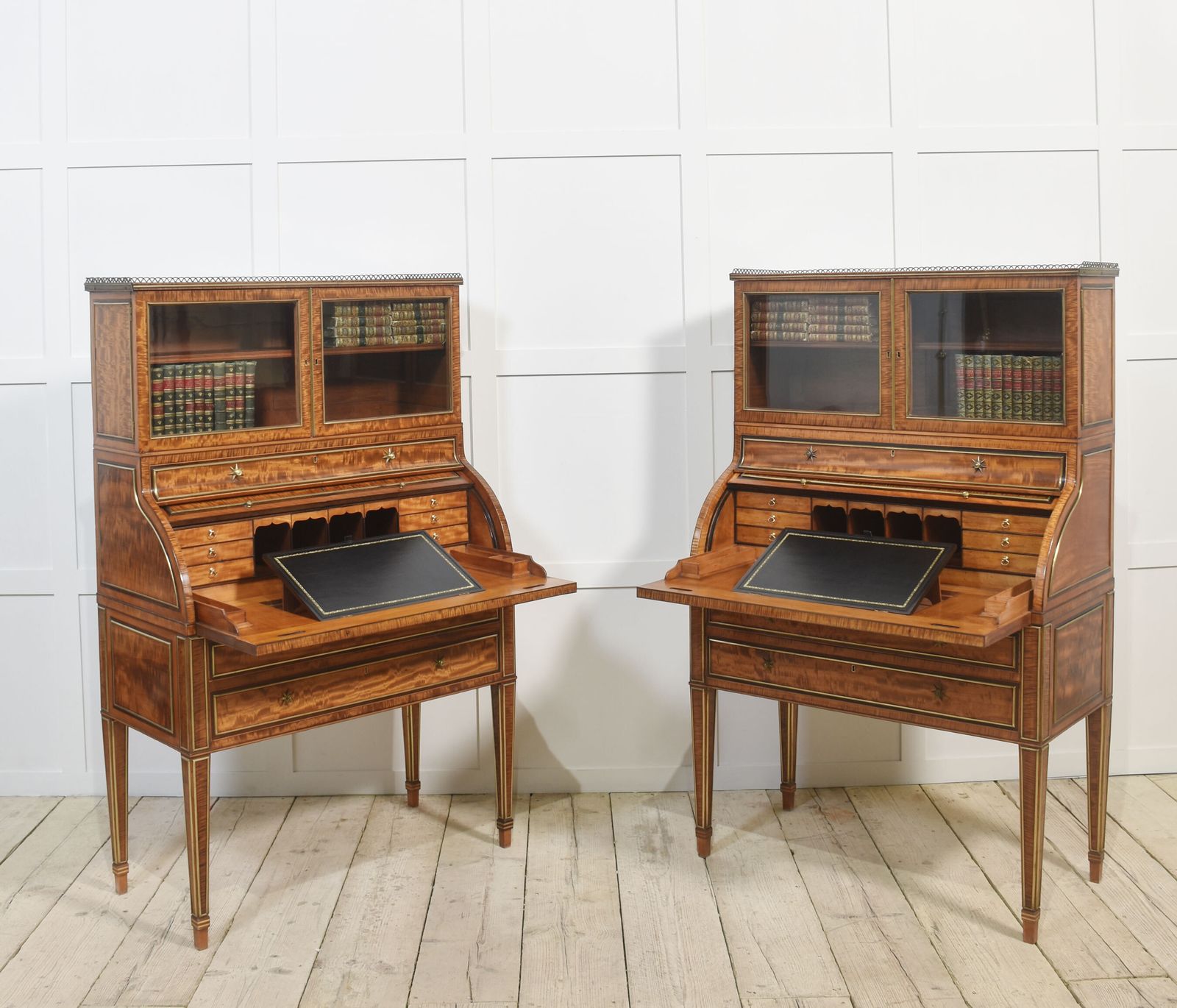 Furniture Pair Of Important Georgian Satinwood Cylinder Cabinets photo