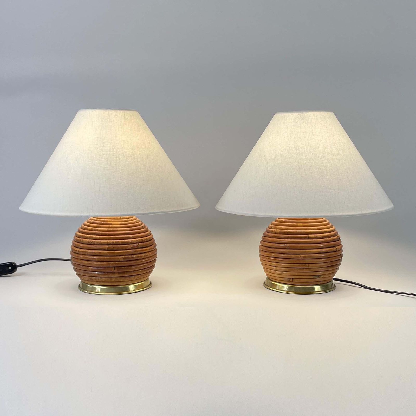 photo vinterior Table Lamps, Pencil Reed Rattan And Brass, Vivai Del Sud Italy 1960s
