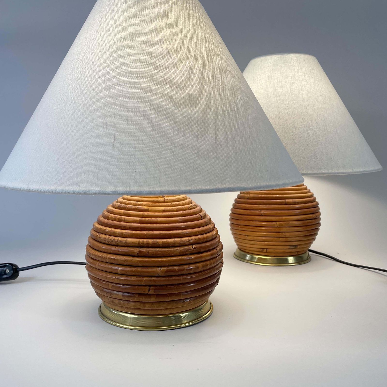 photo vintage Table Lamps, Pencil Reed Rattan And Brass, Vivai Del Sud Italy 1960s