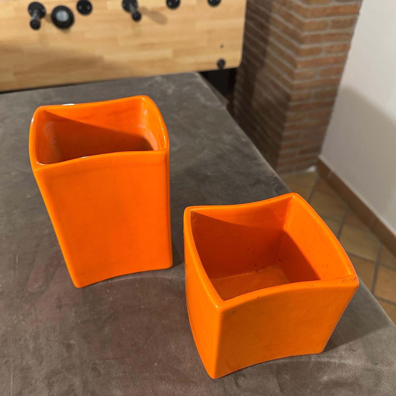 C. 1970 Two Modern Orange Ceramic Vases  By Franco Bettonica For Gabbianelli photo furniture