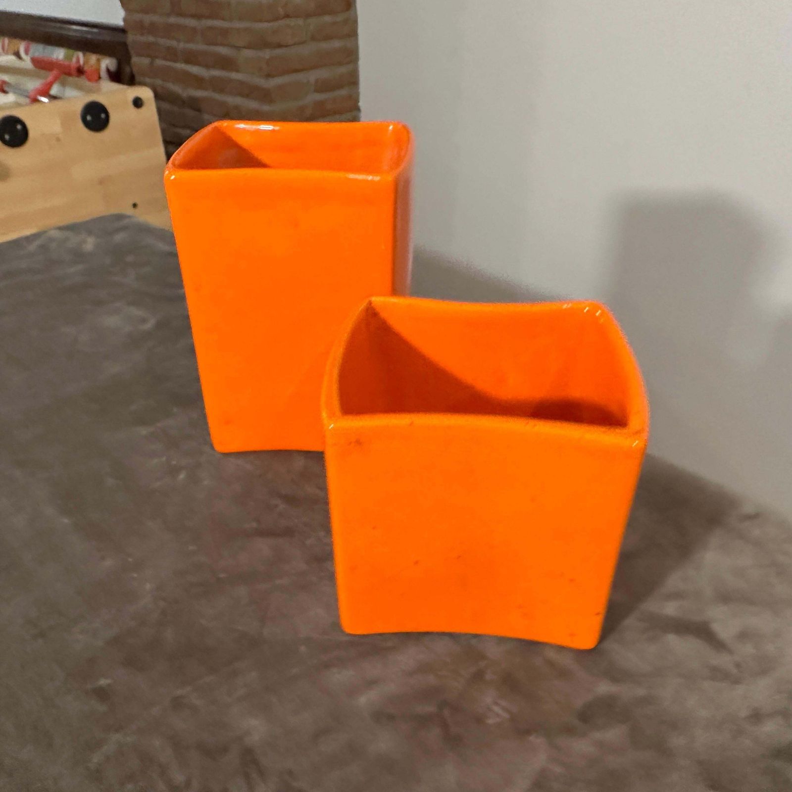photo furniture C. 1970 Two Modern Orange Ceramic Vases  By Franco Bettonica For Gabbianelli