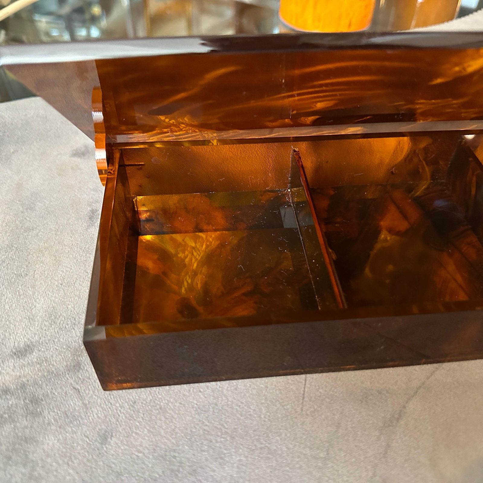 1970s Mid Century Modern Fake Tortoiseshell Lucite Italian Jewelry Box photo Home Decor