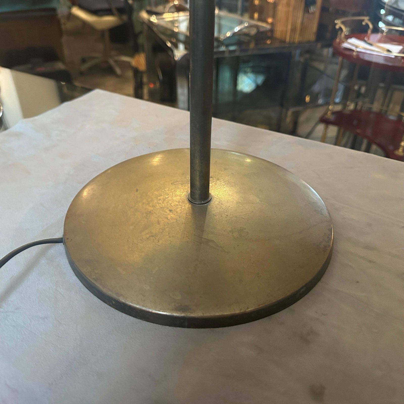 Lighting 1950 Oscar Torlasco Style Mid Century Modern Brass And Glass Italian Table Lamp photo