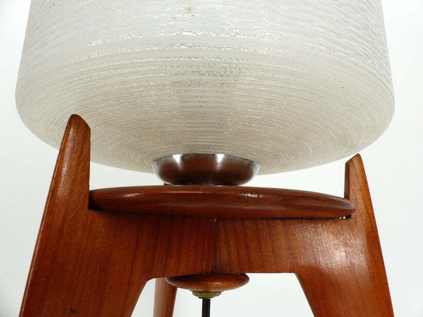 Vintage Tripod Table Lamp Wood And Glass 1950 France photo buy