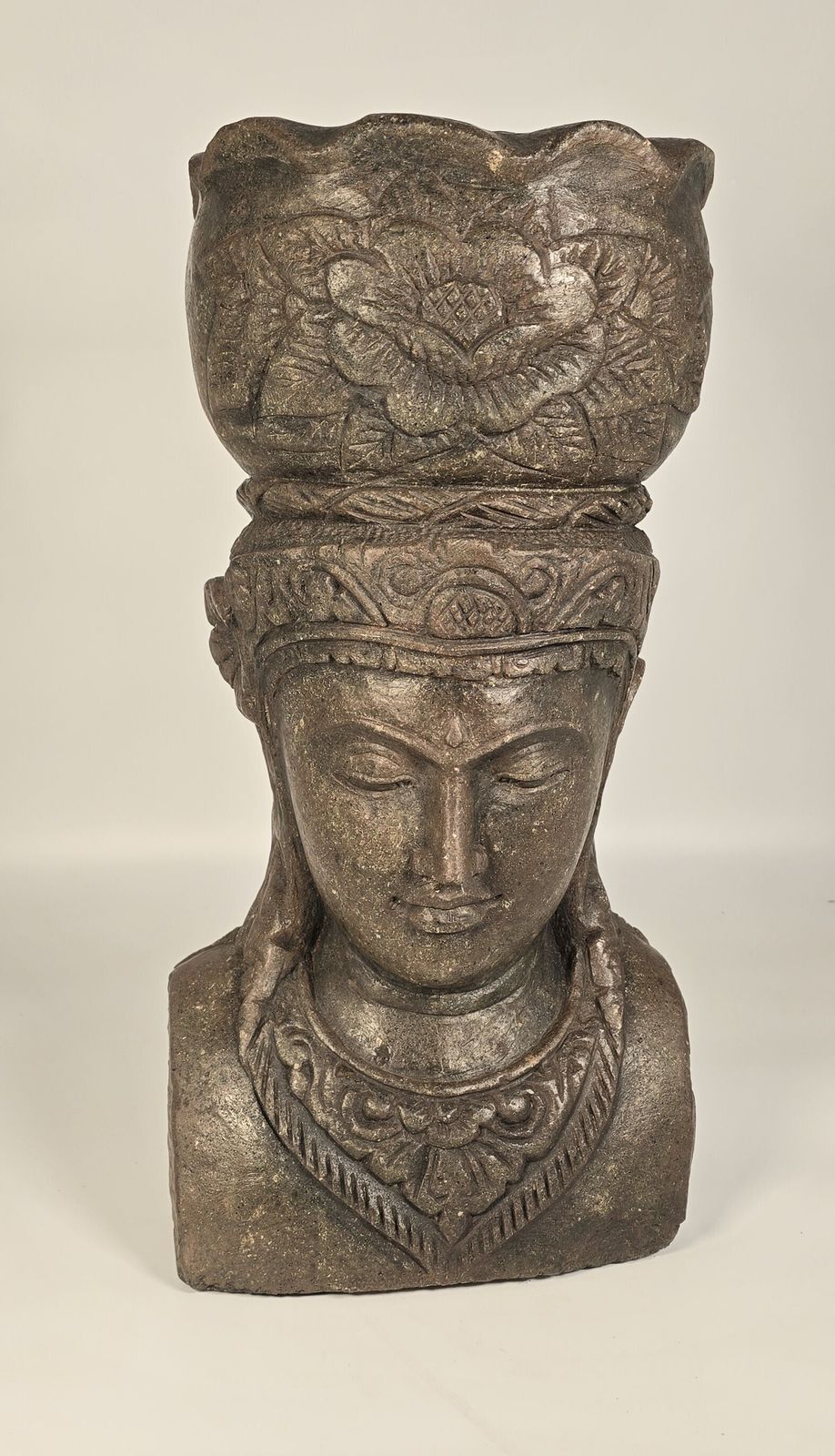 photo furniture A Highly Decorative Indian Raj Period Carved Stone Bust Or Planter.