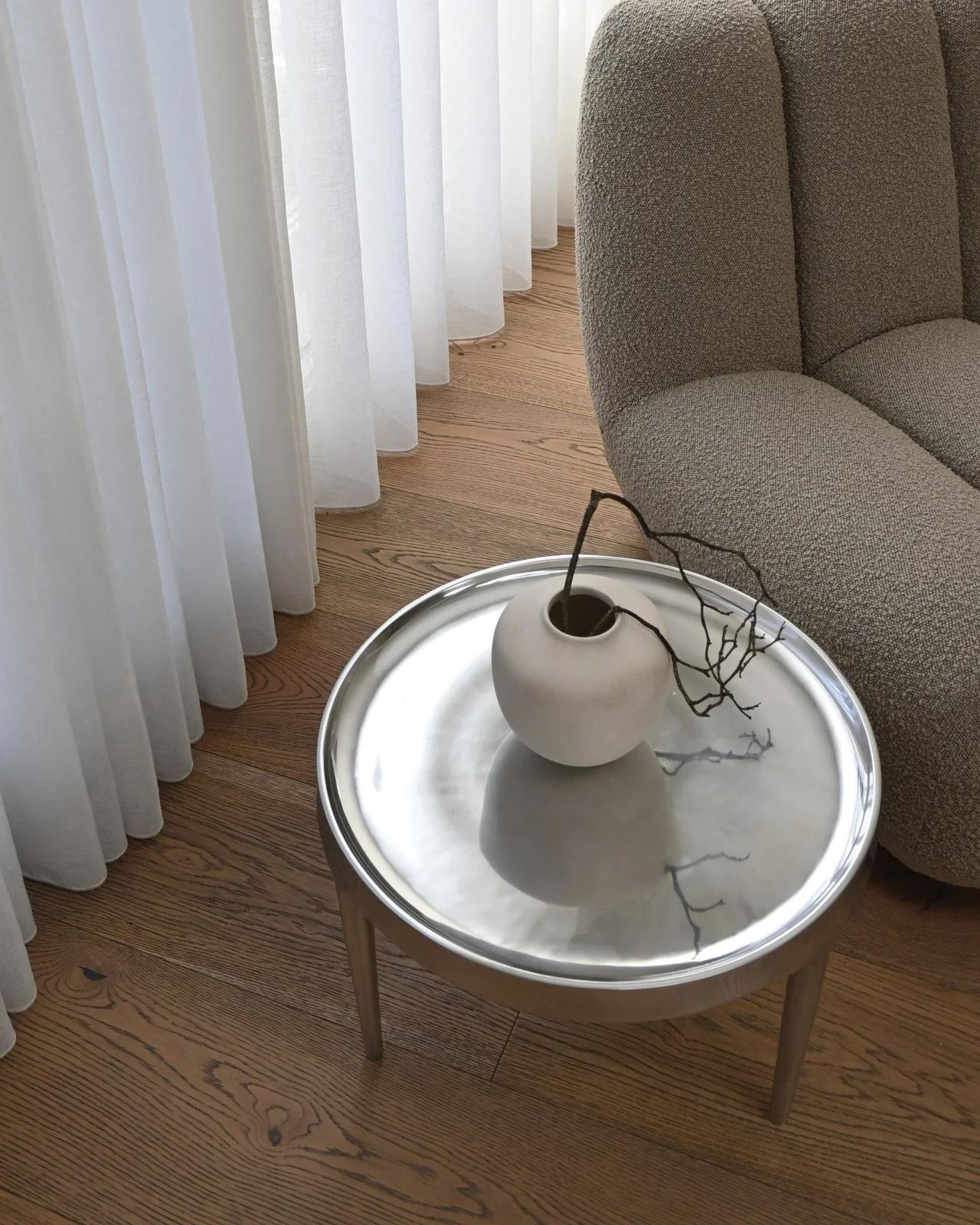 Coffee Table, Polished Cast Aluminium And Chrome, Contemporary Work. photo Furniture