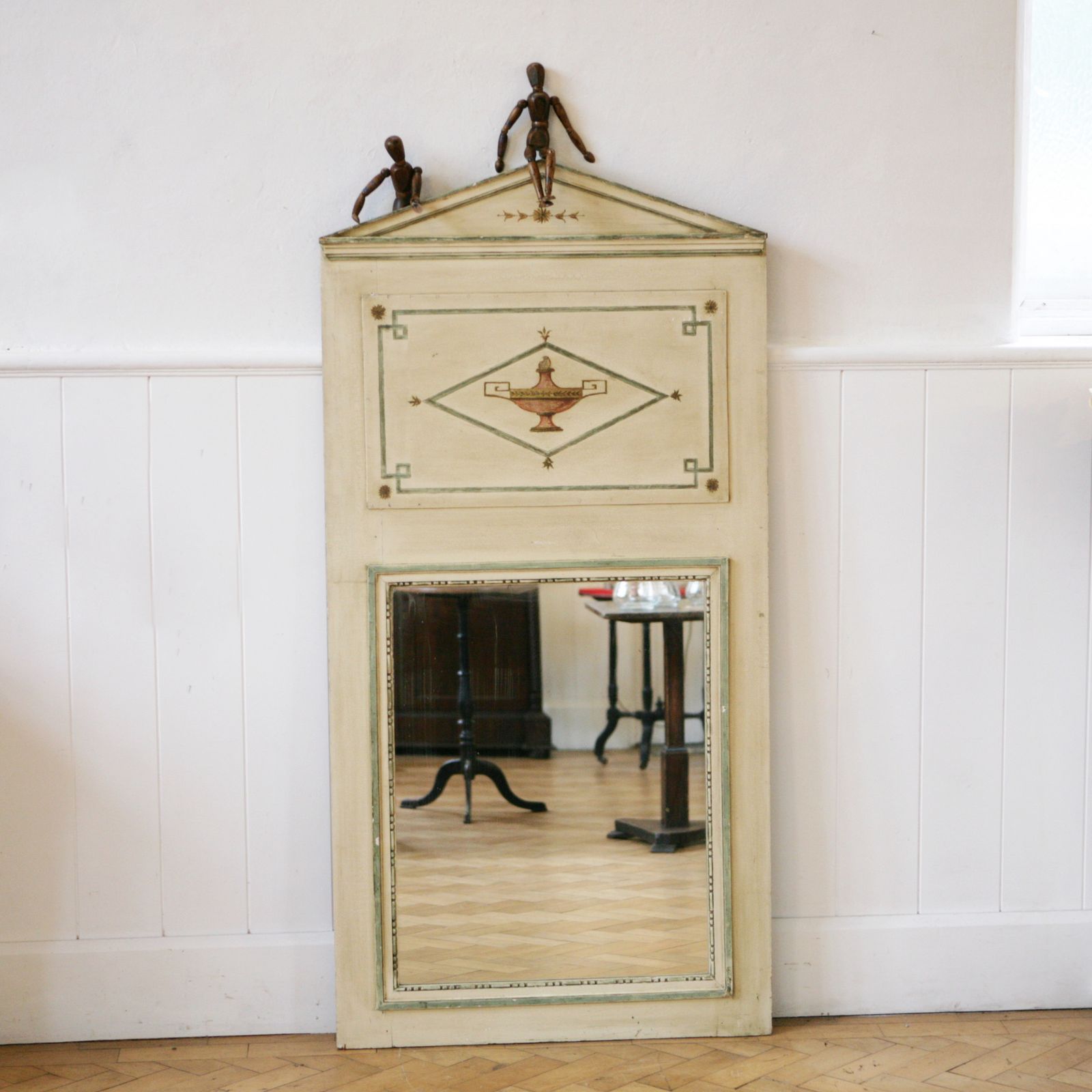 Handsome French Empire Shaped Painted Trumeau Mirror photo vintage
