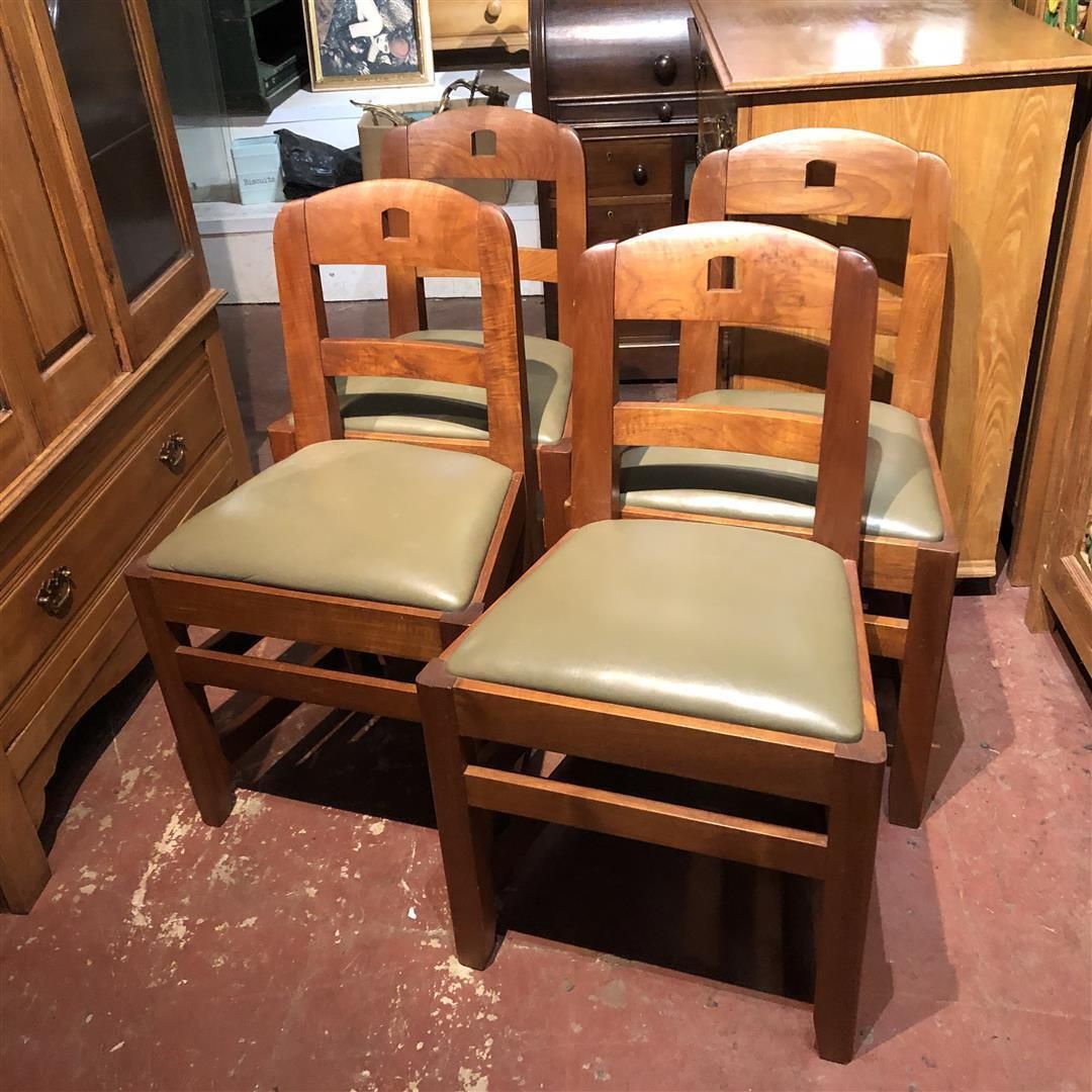Set Of Four Brutalist Teak Dining Chairs With Leather Seats photo for sale