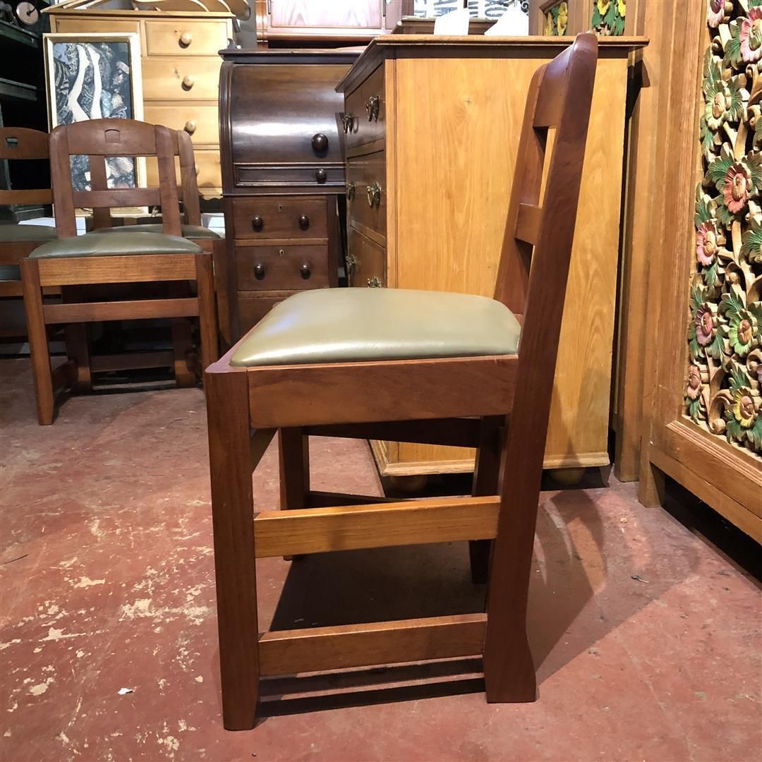 photo buy Set Of Four Brutalist Teak Dining Chairs With Leather Seats